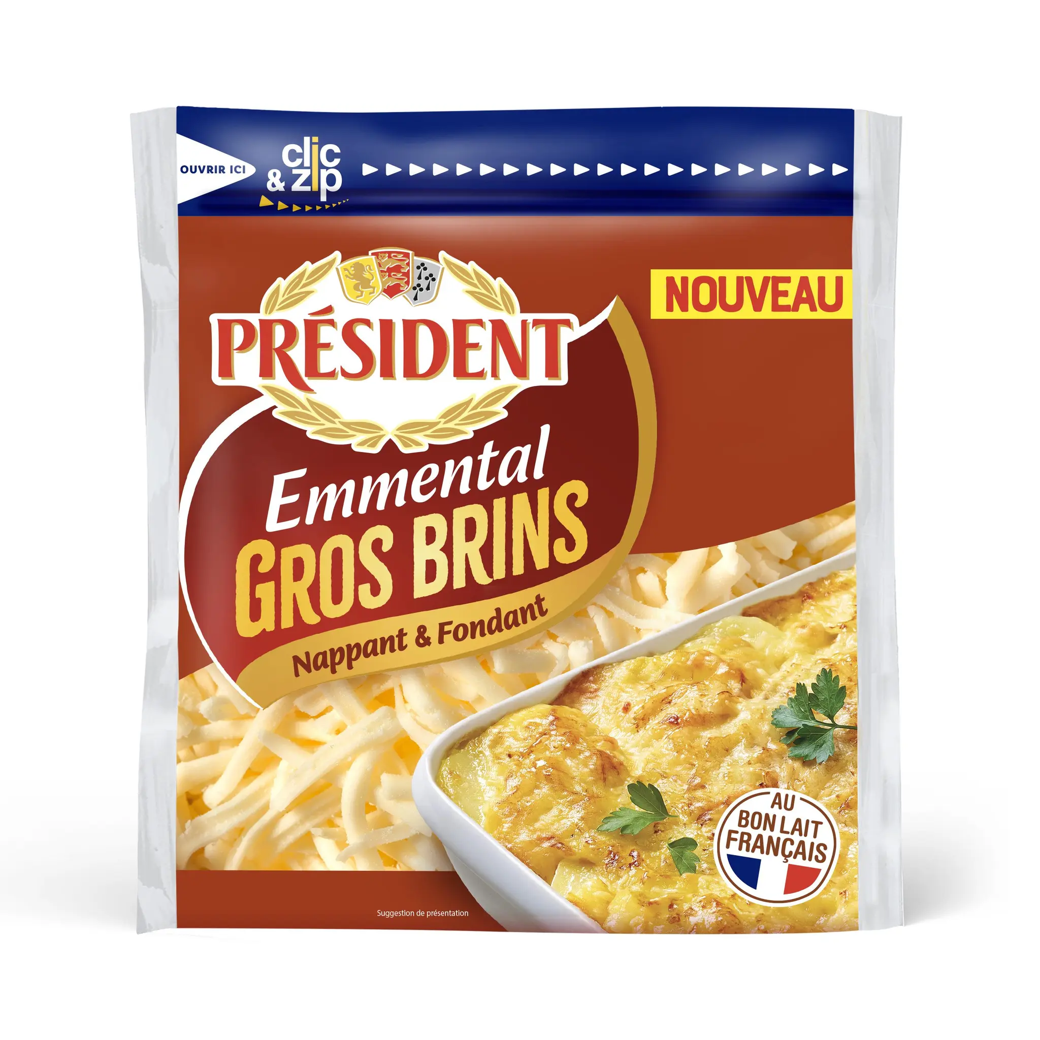 PRESIDENT Emmental rapé gros brins au lait pasteurisé