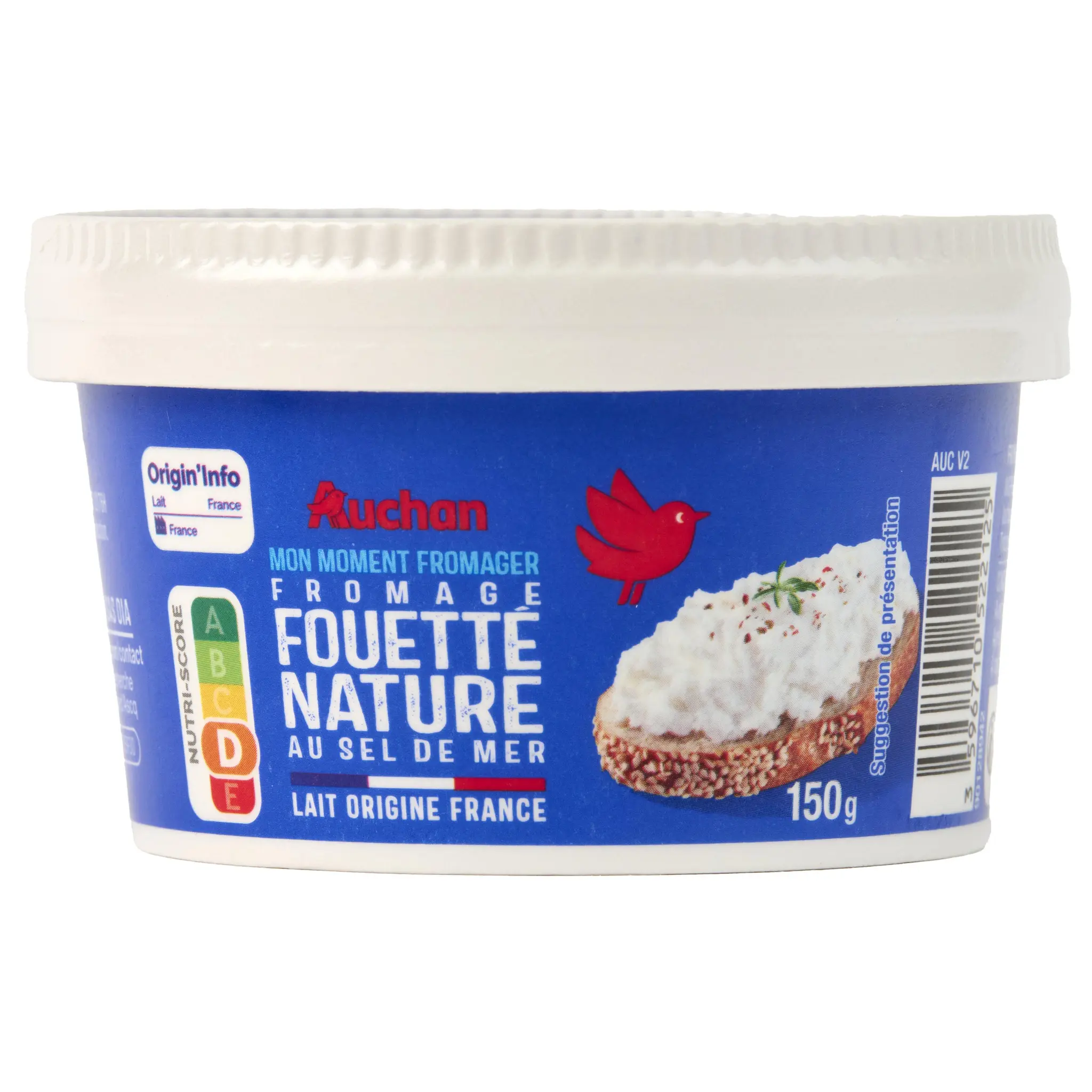 AUCHAN Fromage fouetté nature au sel de mer