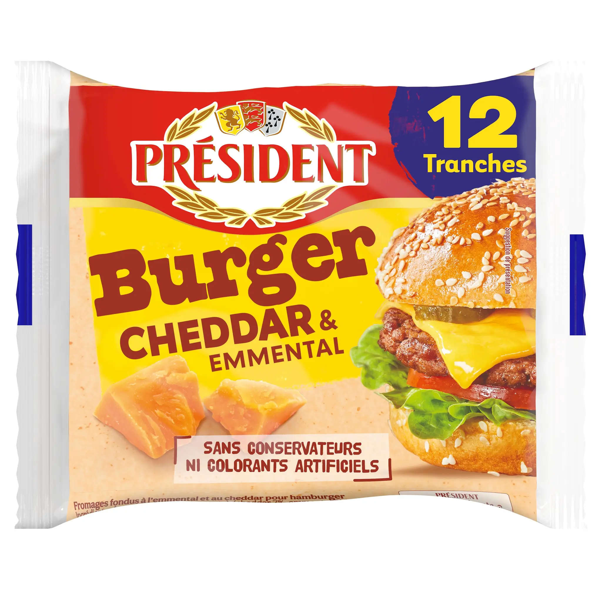 PRESIDENT Cheddar et emmental pour hamburger en tranches
