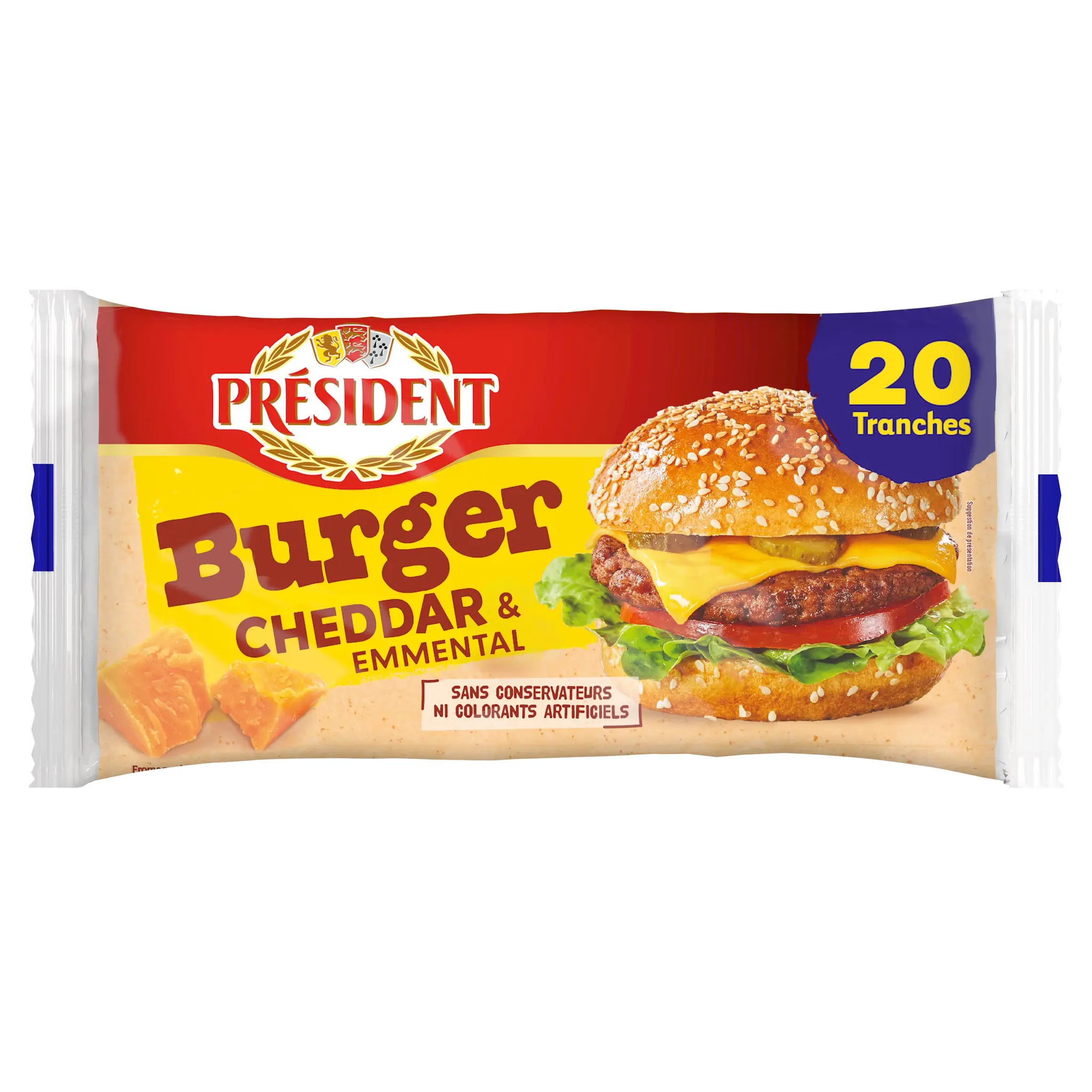 PRESIDENT Tranches de cheddar et emmental
