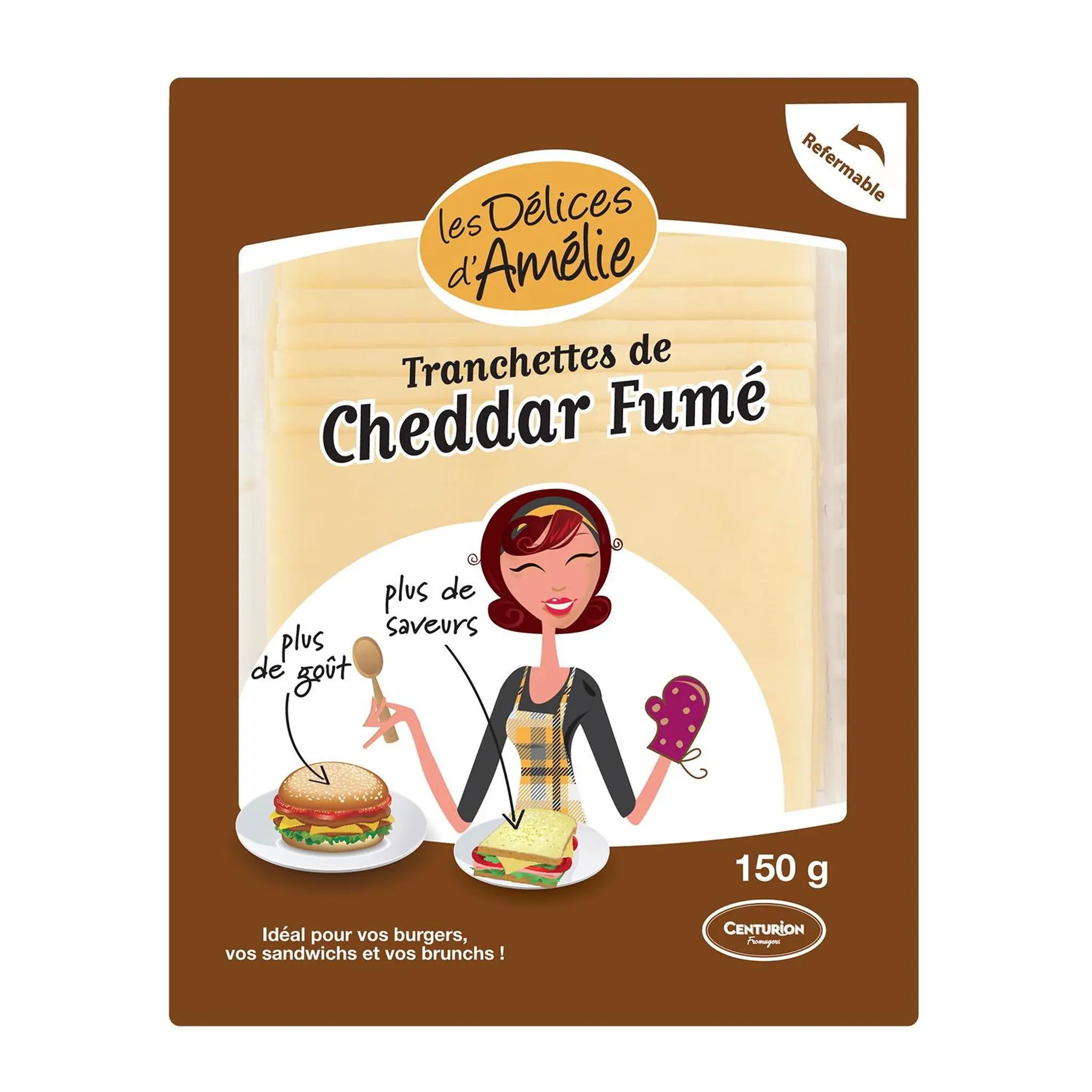 LES DELICES D'AMELIE Cheddar fumé en tranches pour burgers et croque-monsieur