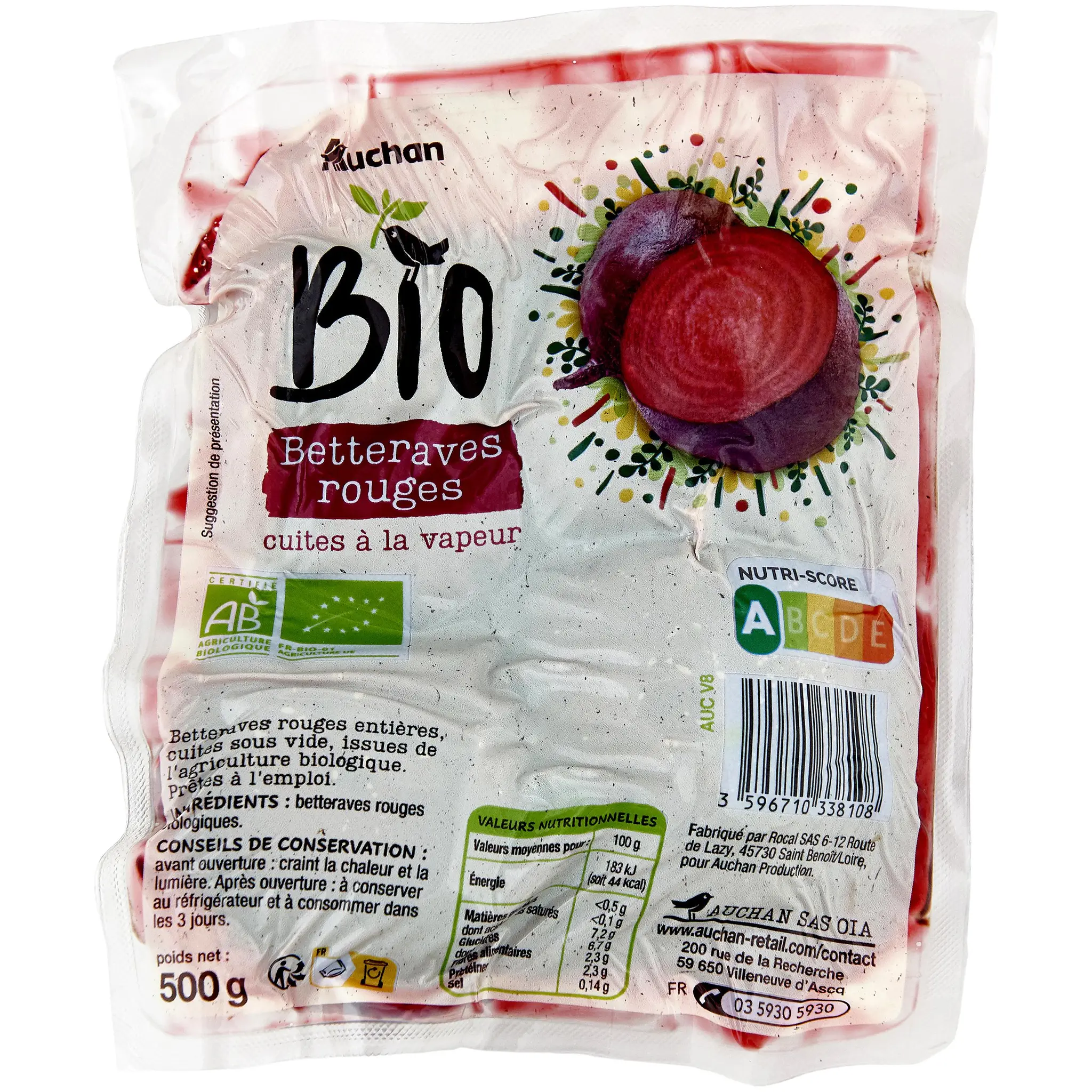 AUCHAN BIO Betteraves rouges entières cuites