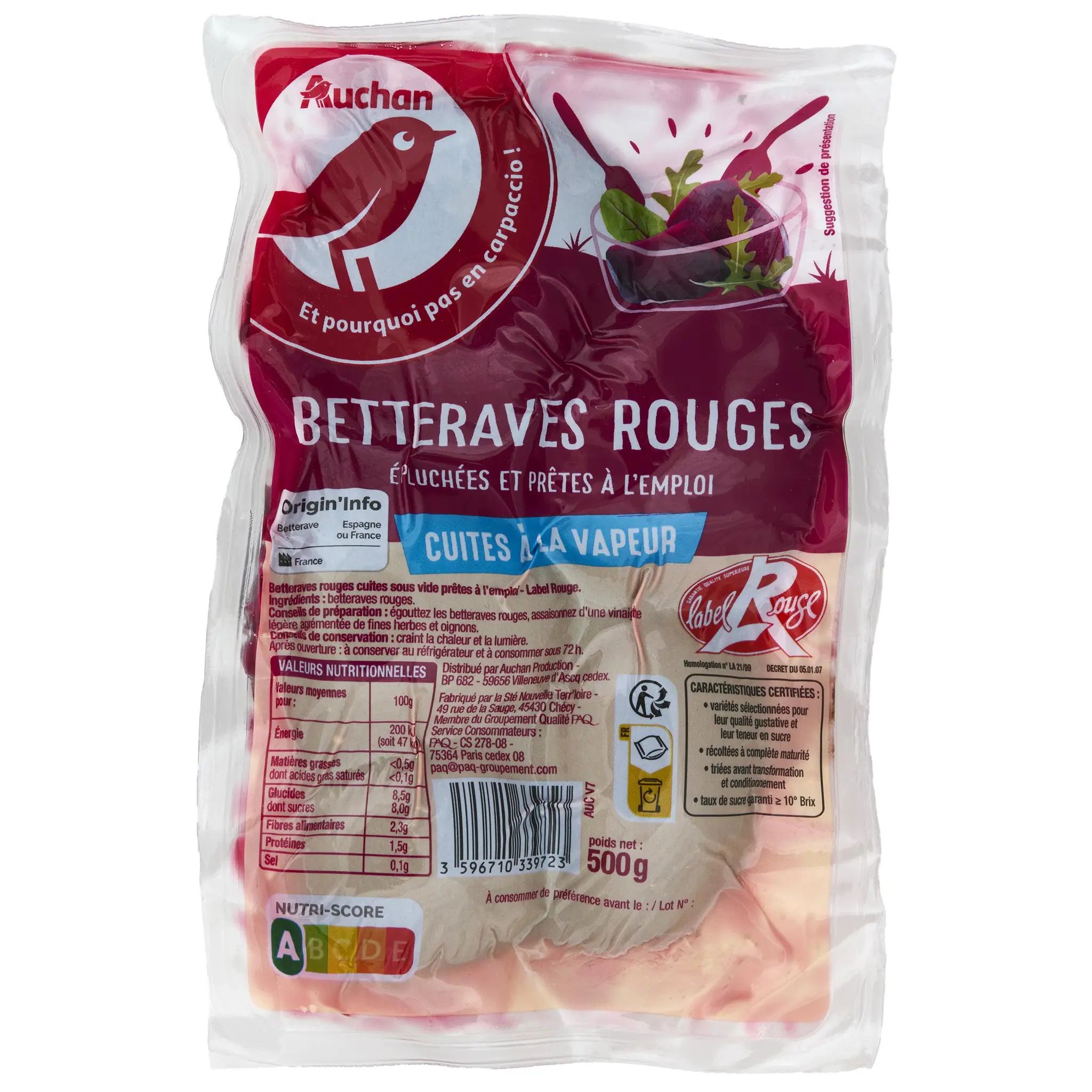 AUCHAN Betteraves cuites label rouge