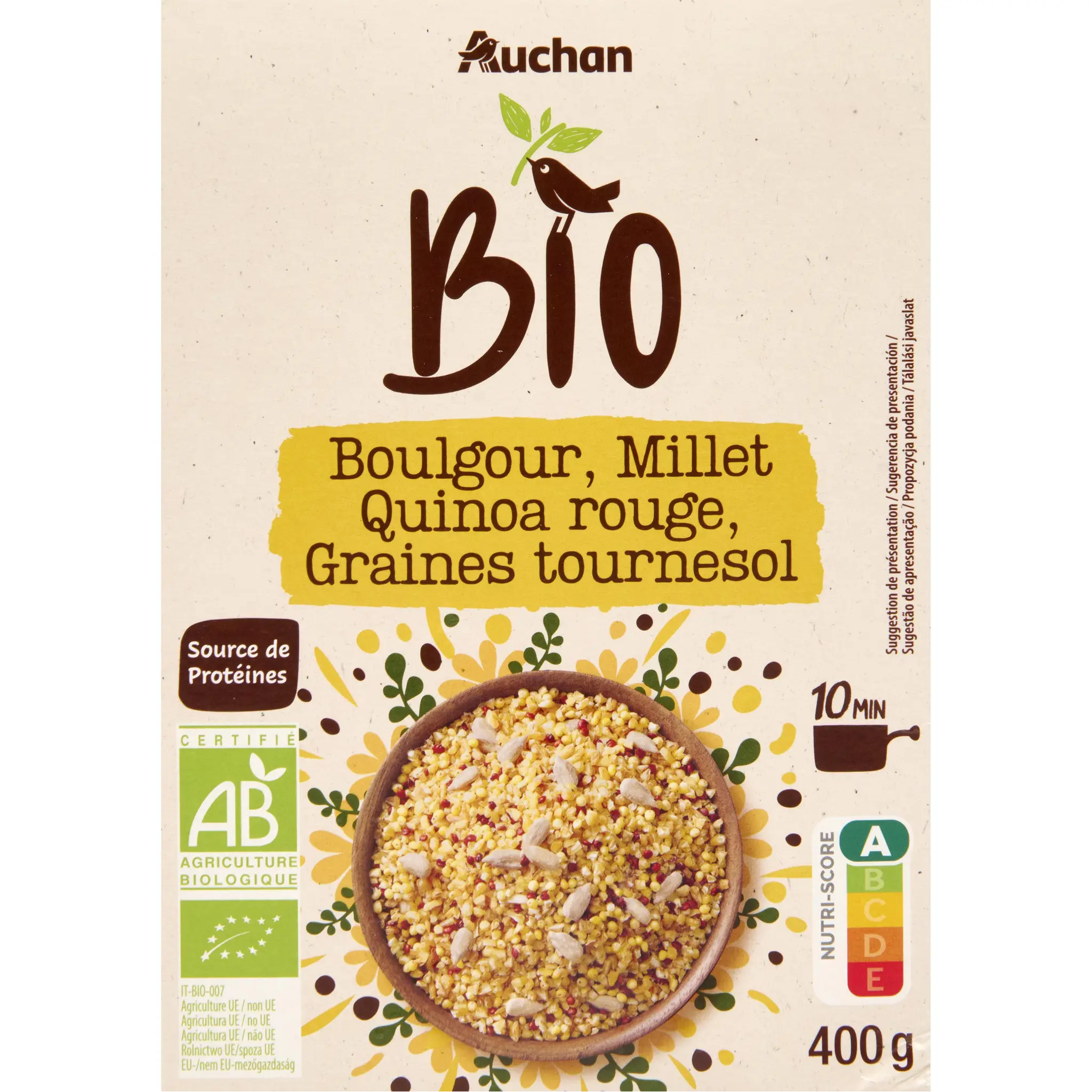 AUCHAN BIO Mélange boulgour millet quinoa rouge et graines de tournesol