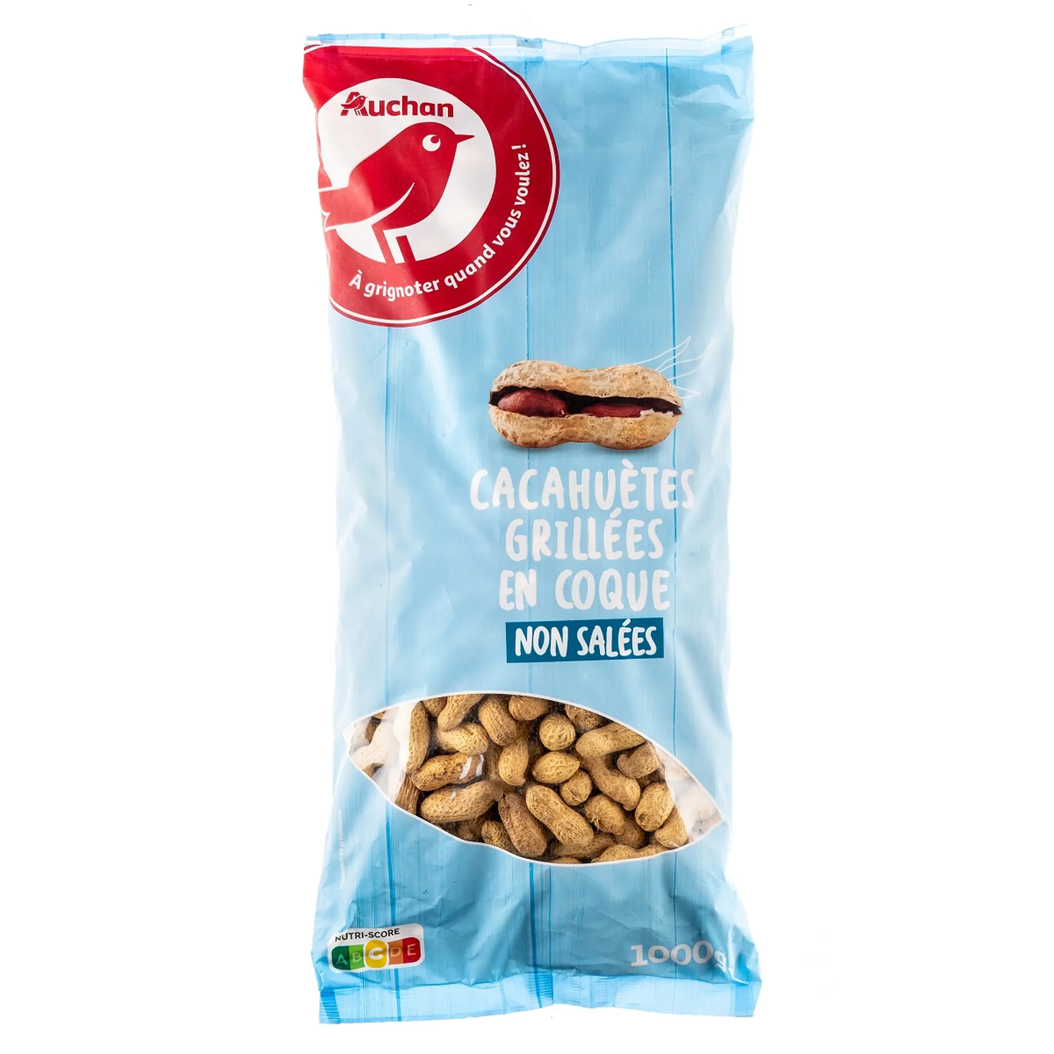 AUCHAN Cacahuètes en coque grillées non salées