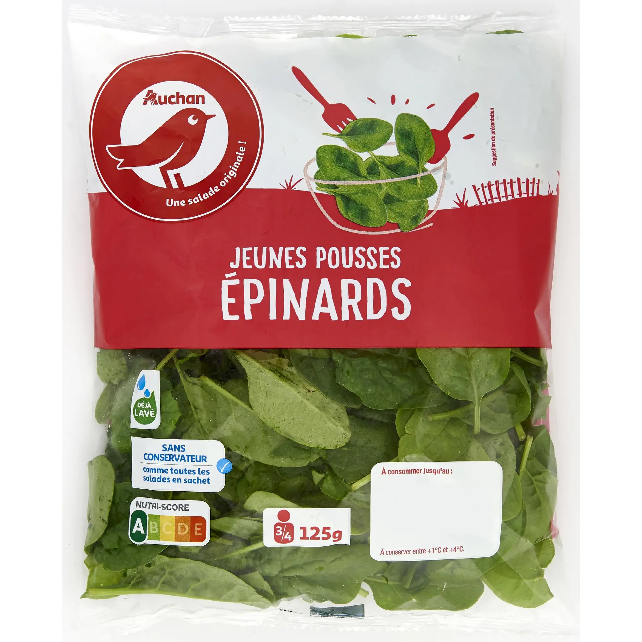 AUCHAN Jeunes pousses d'épinards