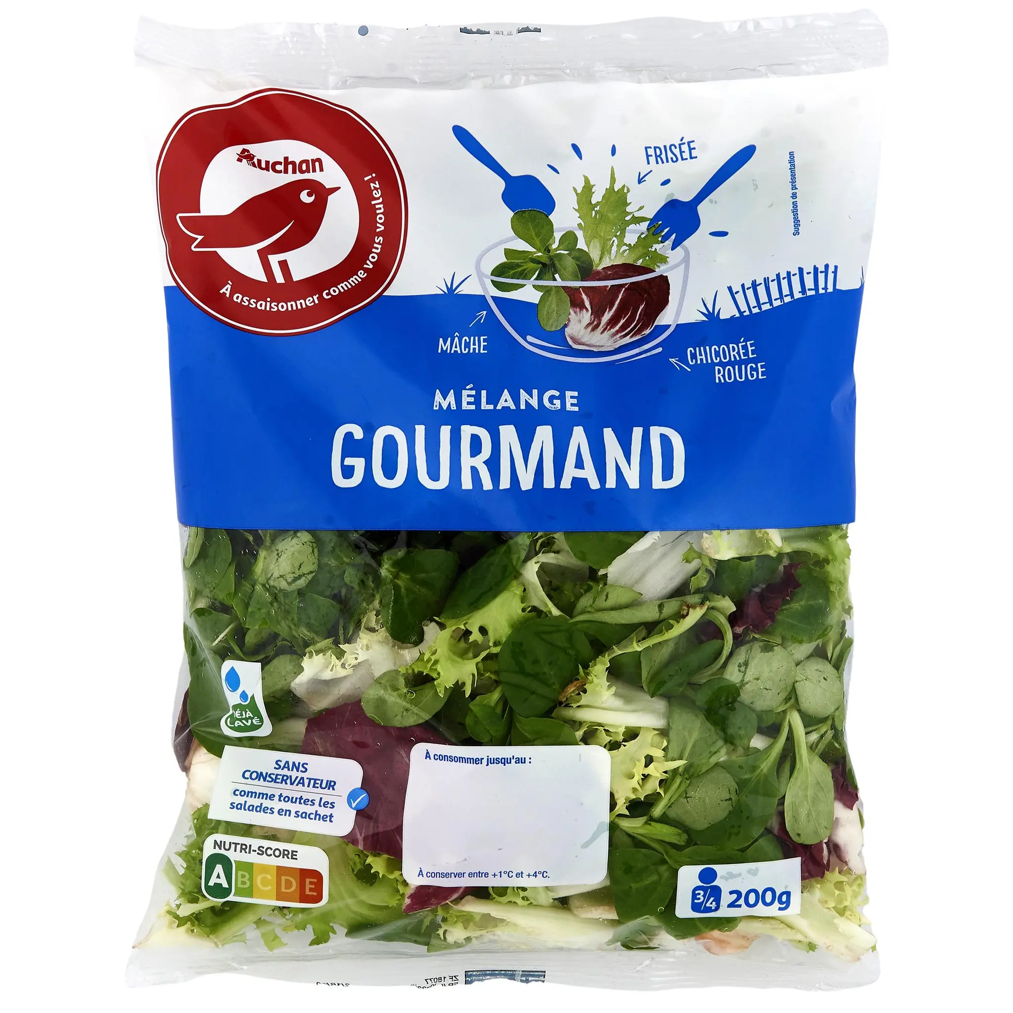 AUCHAN Mélange gourmand de frisée mâche et chicorée rouge