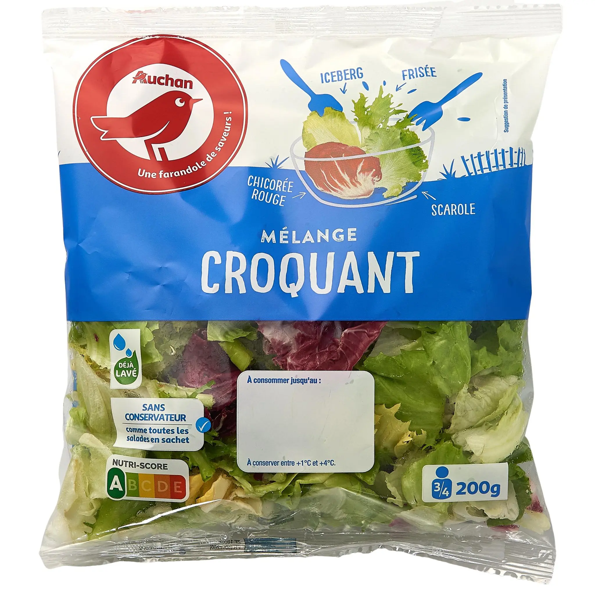 AUCHAN Mélange croquant de frisée chicorée rouge scarole et iceberg