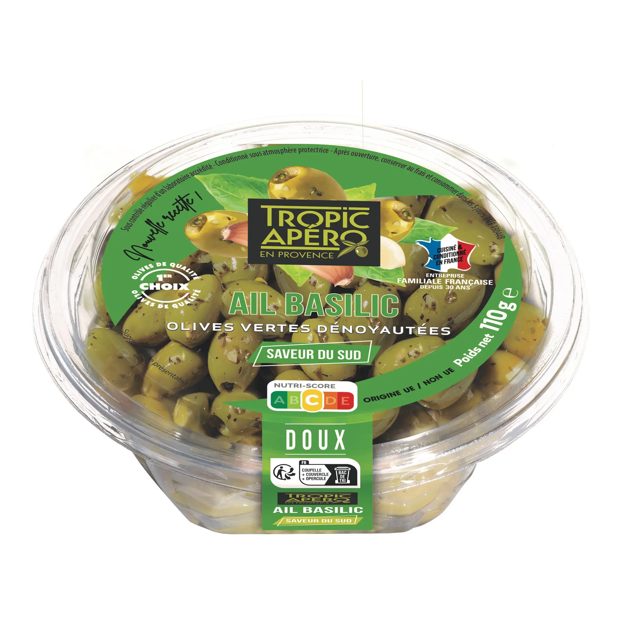 TROPIC APERO Olives vertes dénoyautées ail basilic