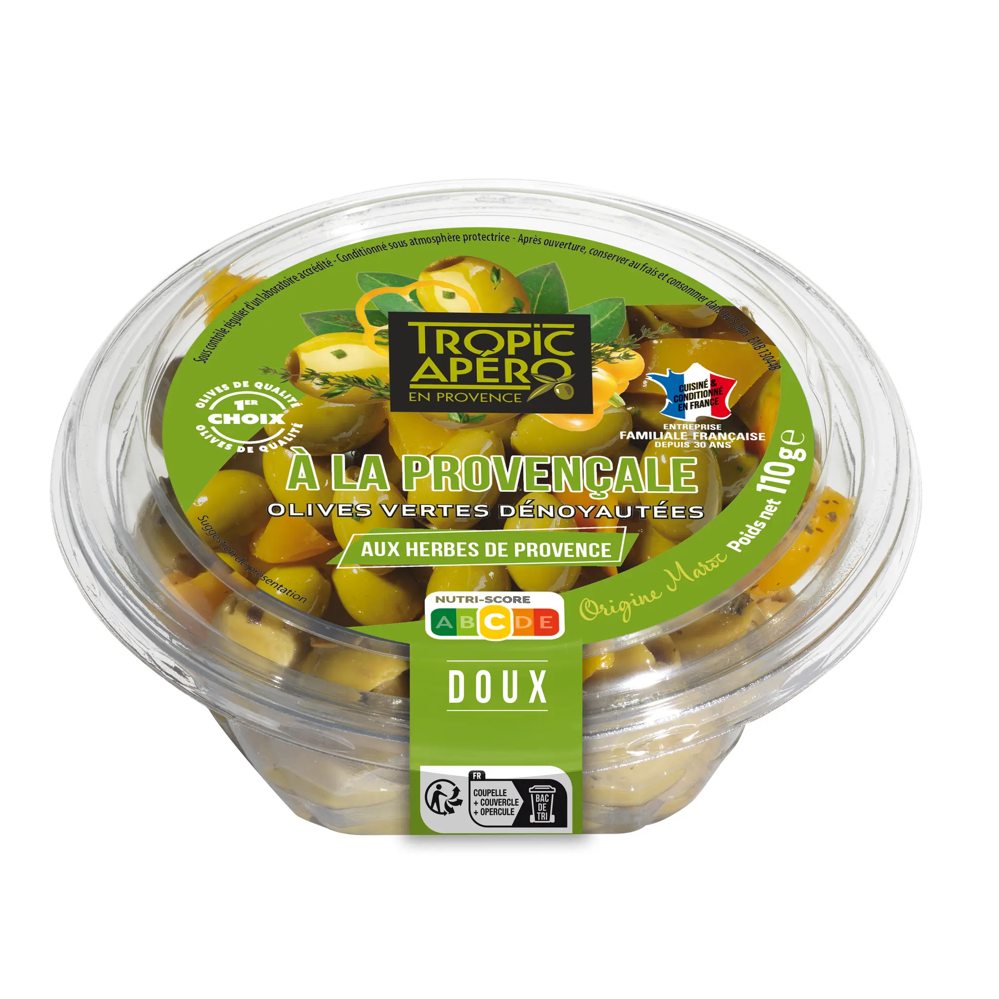 TROPIC APERO Olives vertes dénoyautées aux herbes de Provence doux