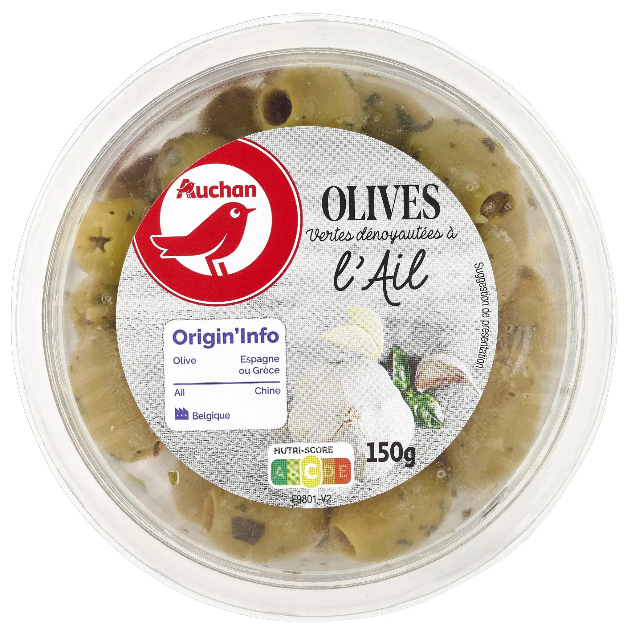 AUCHAN Olives vertes dénoyautées à l'ail