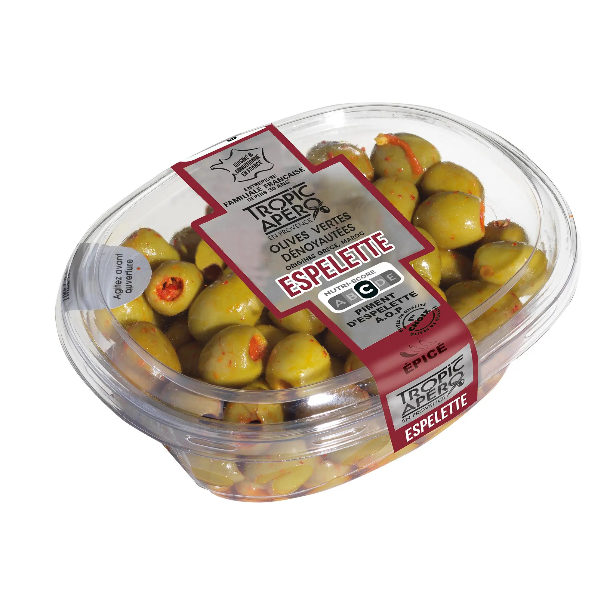 TROPIC APERO Olives vertes dénoyautés du Maroc piment d'Espelette