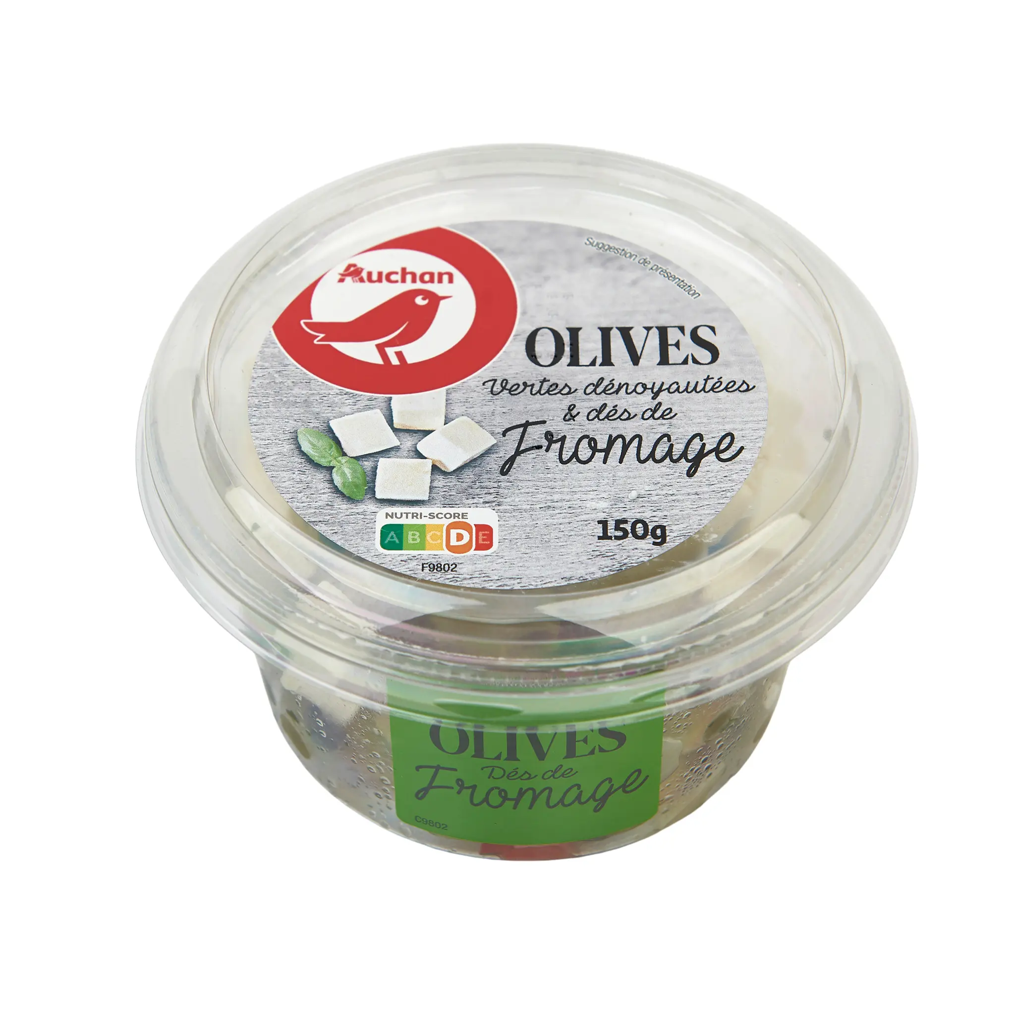 AUCHAN Olives vertes dénoyautées et dés de fromage