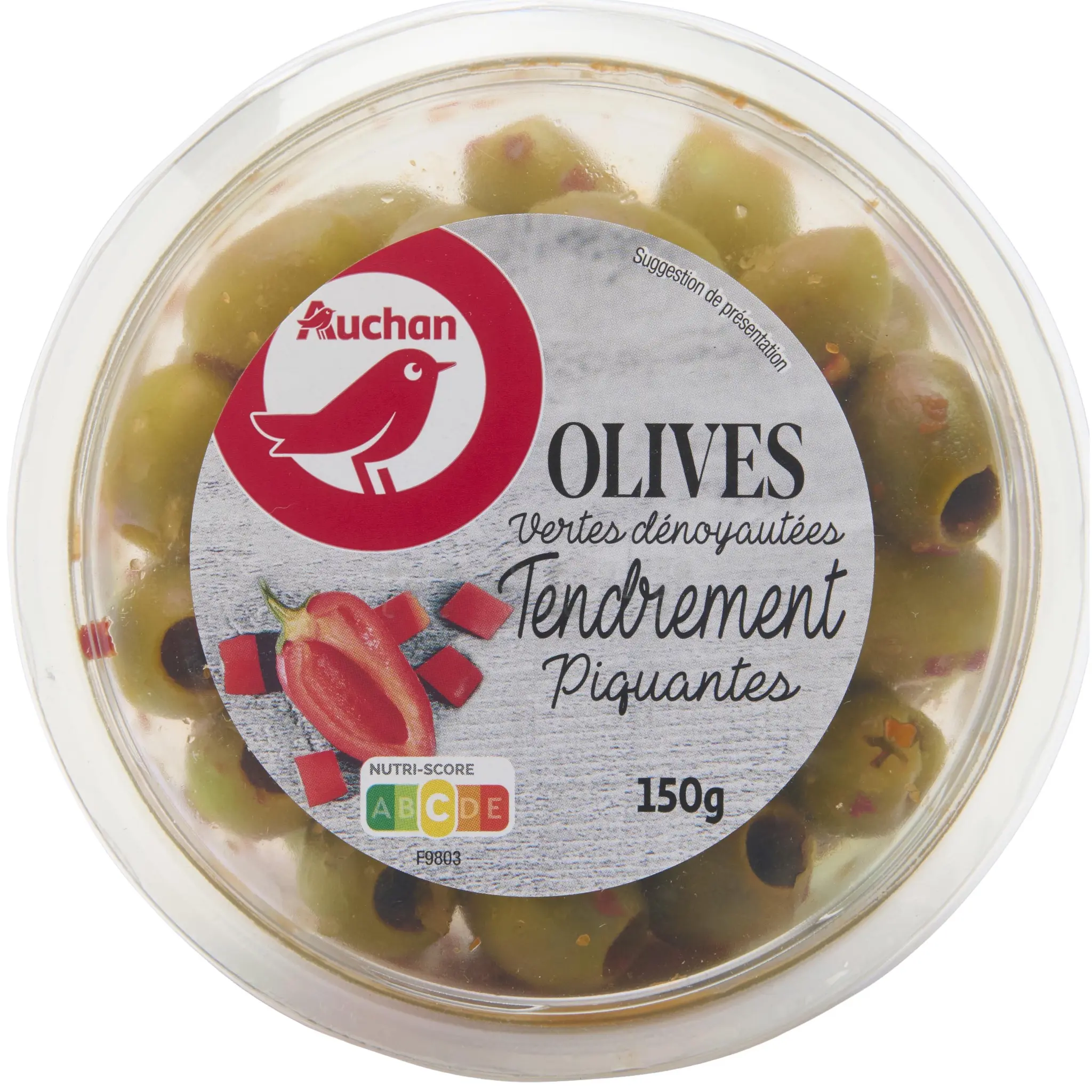 AUCHAN Olives vertes dénoyautées tendrement piquantes