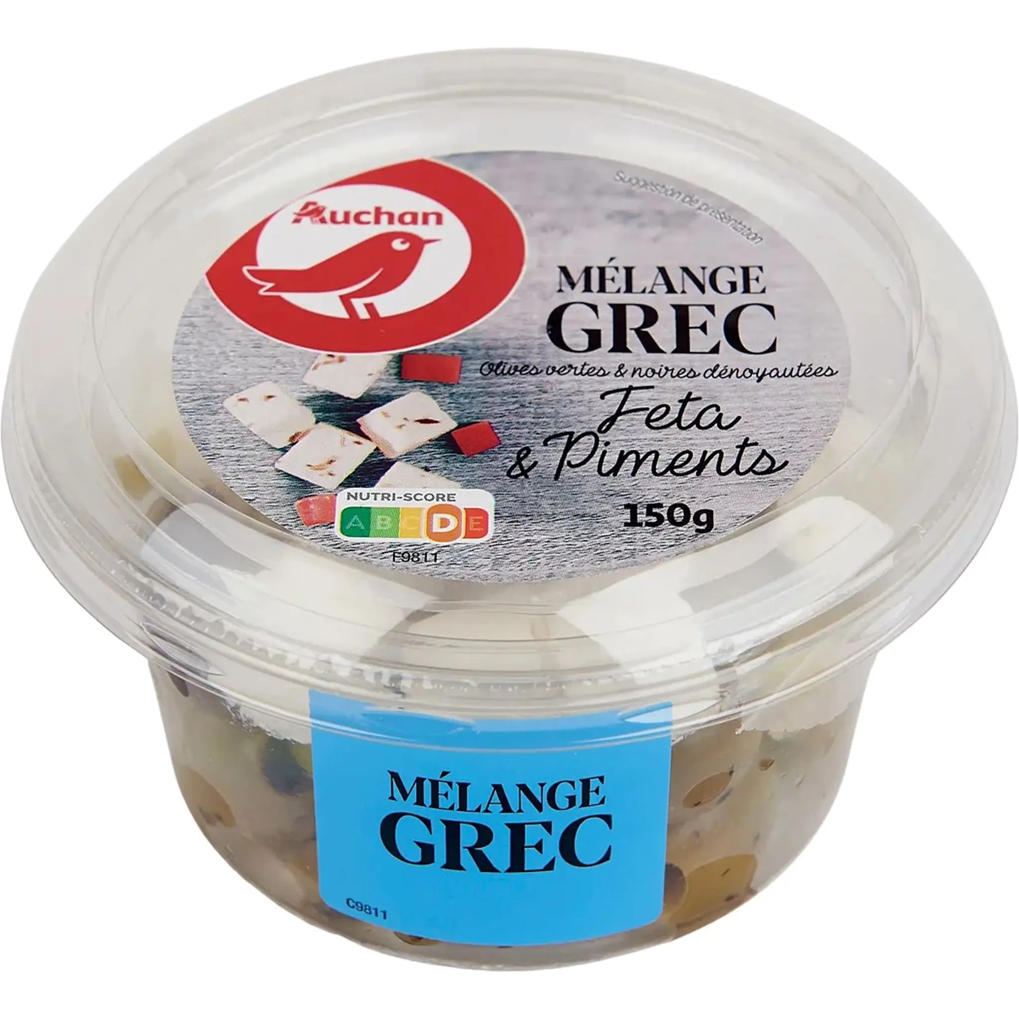 AUCHAN Olives vertes et noires dénoyautes feta et piments