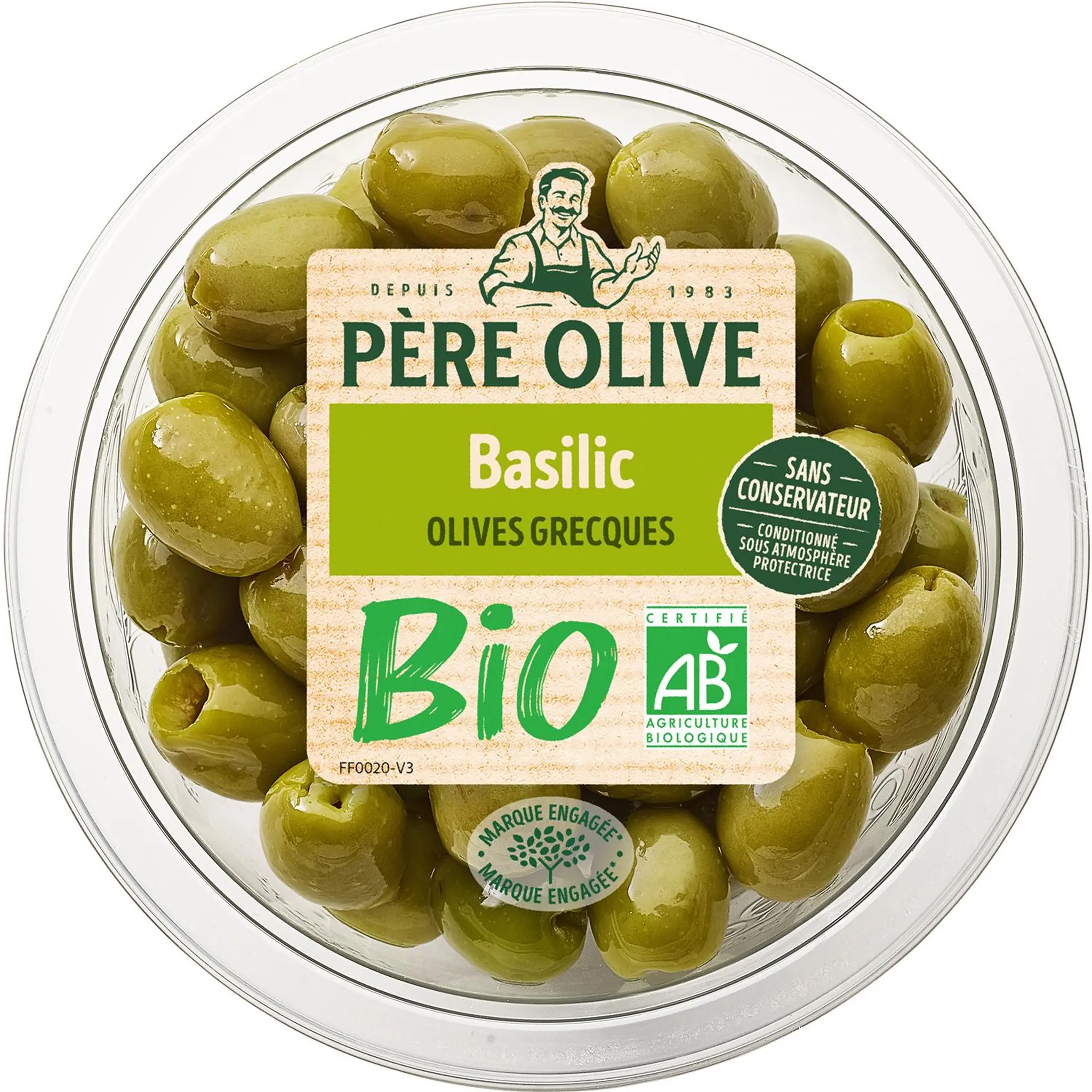 PÈRE OLIVE Olives vertes bio au basilic