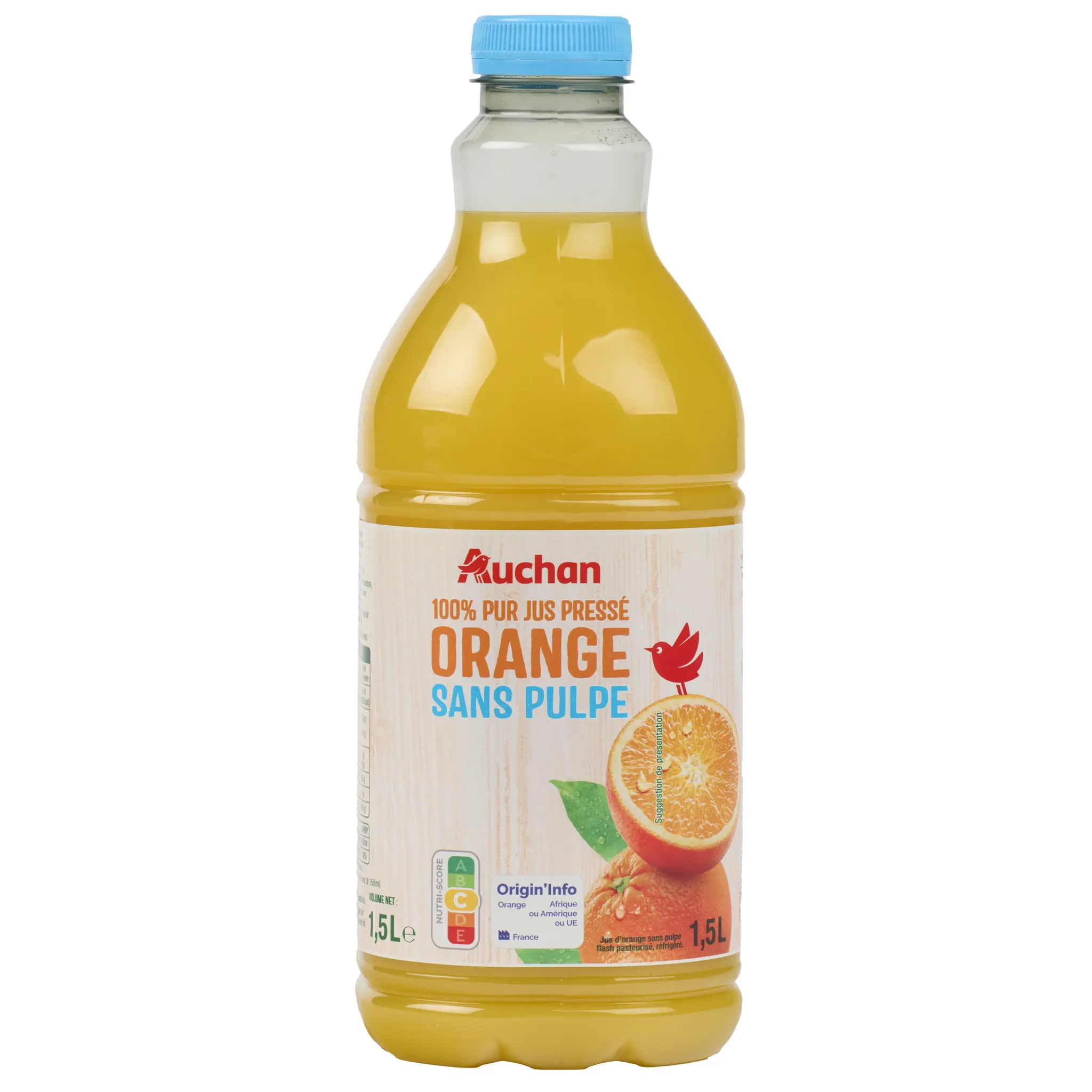 AUCHAN Pur jus d'orange sans pulpe