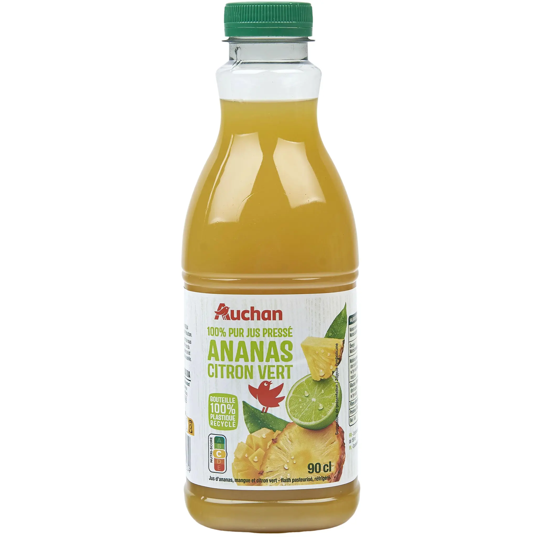 AUCHAN Jus de fruits pressé ananas citron vert