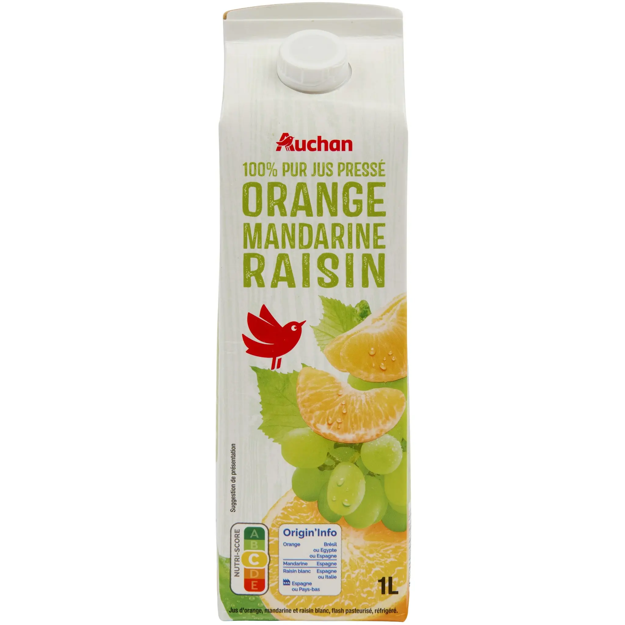 AUCHAN 100% pur jus pressé orange mandarine raisin