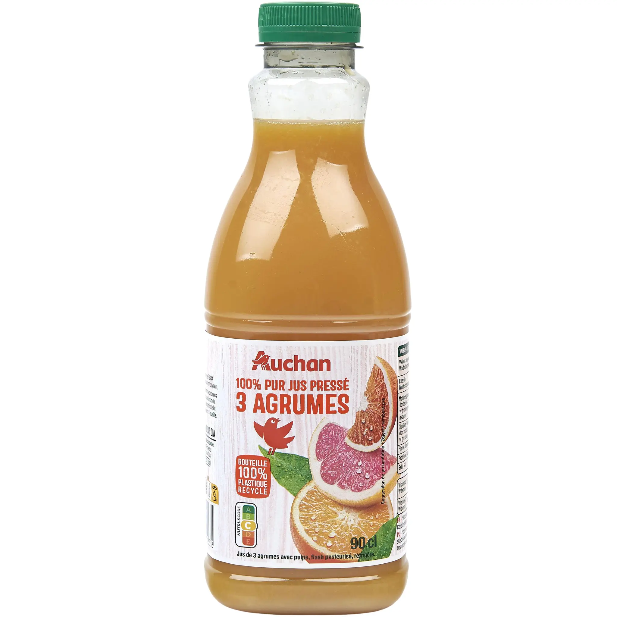AUCHAN Jus de fruits pressé 3 agrumes