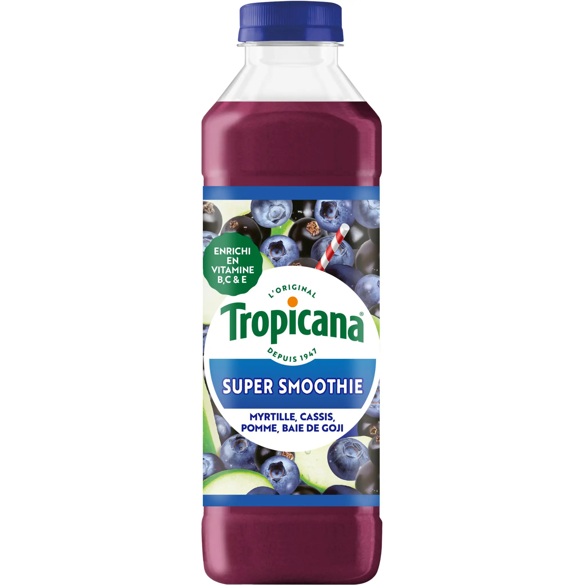 TROPICANA Super smoothie myrtille, cassis, pomme, baie de goji