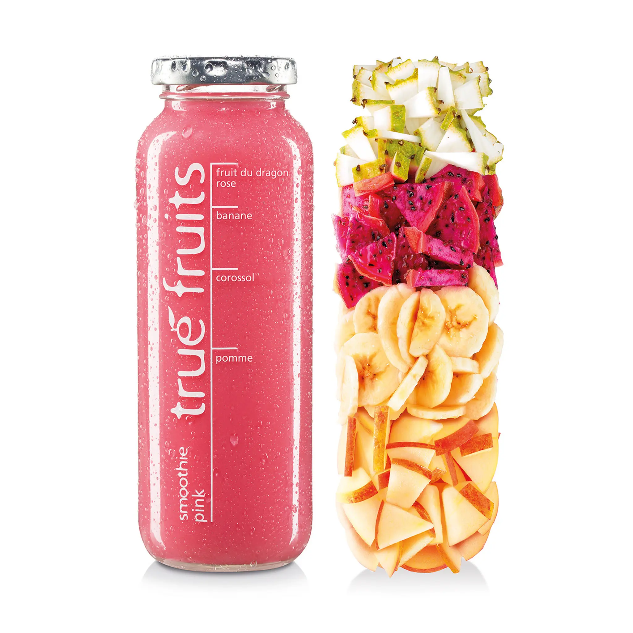 TRUE FRUITS Smoothie pink fruit du dragon rose banane corossol pomme