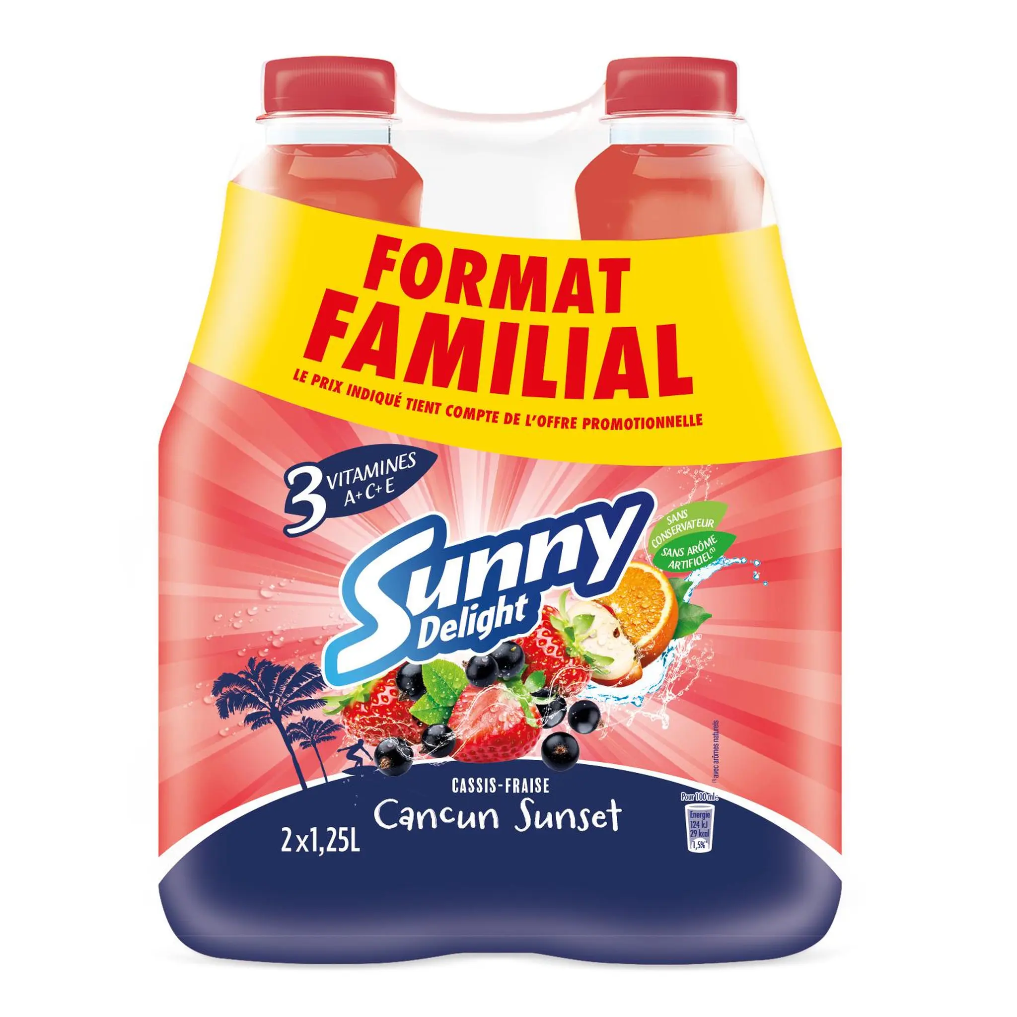 SUNNY DELIGHT Boisson aux fruits frais Cancun sunset cassis fraise