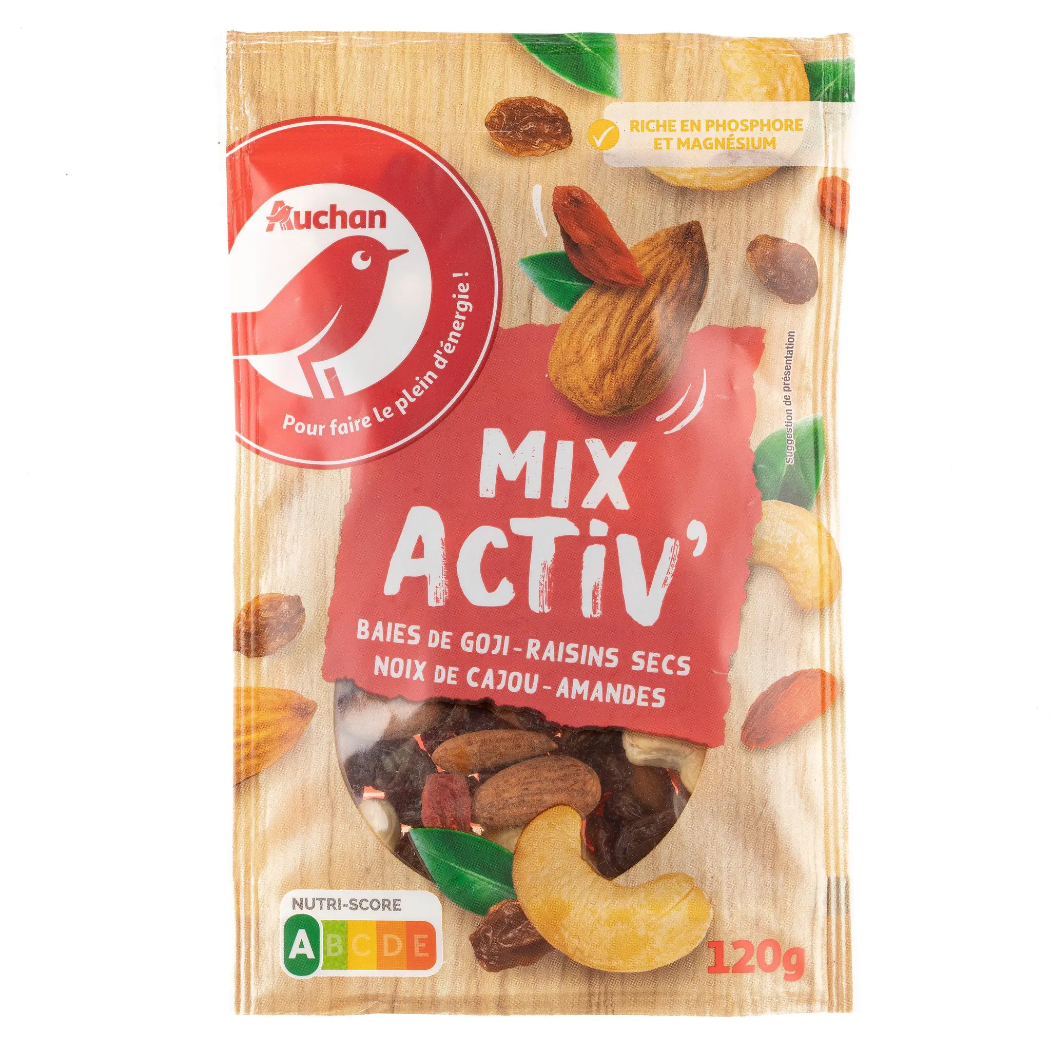 AUCHAN Baies de goji raisins secs noix de cajou et amandes Mix Activ'