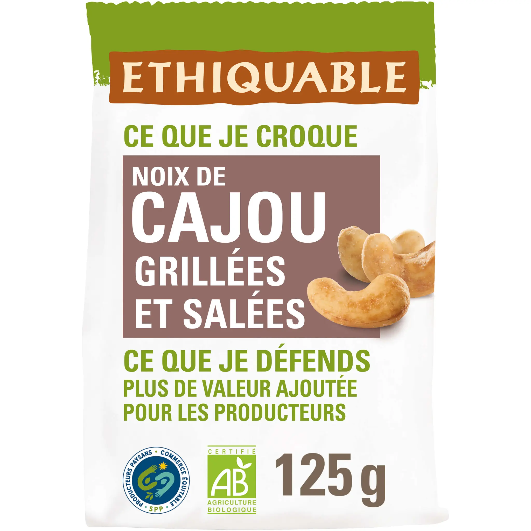 ETHIQUABLE Noix de cajou grillées et salées bio
