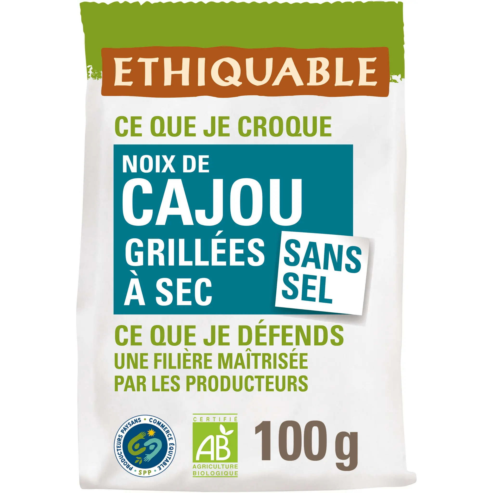 ETHIQUABLE Noix de cajou grillées à sec sans sel bio
