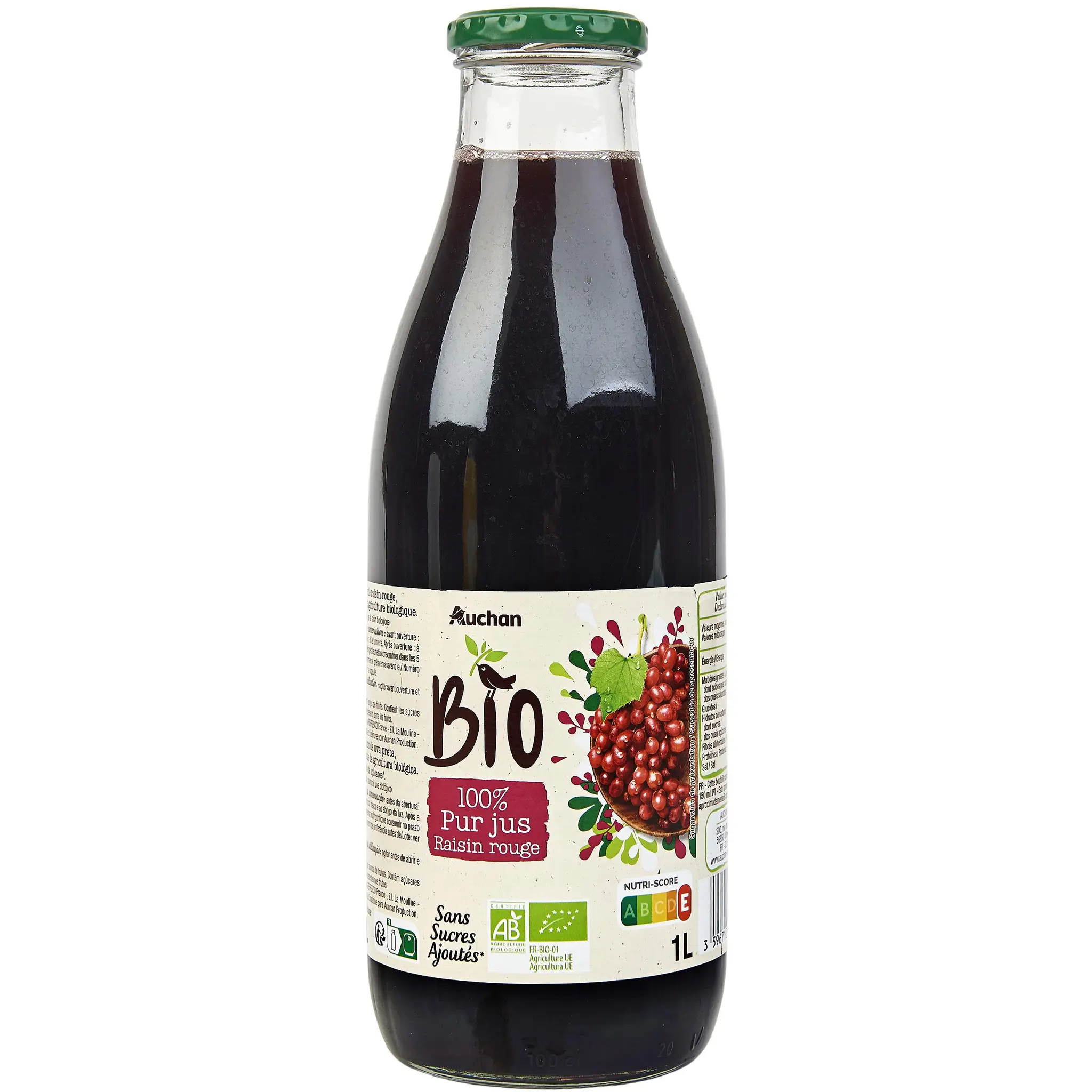 AUCHAN BIO Pur jus de raisin bouteille verre