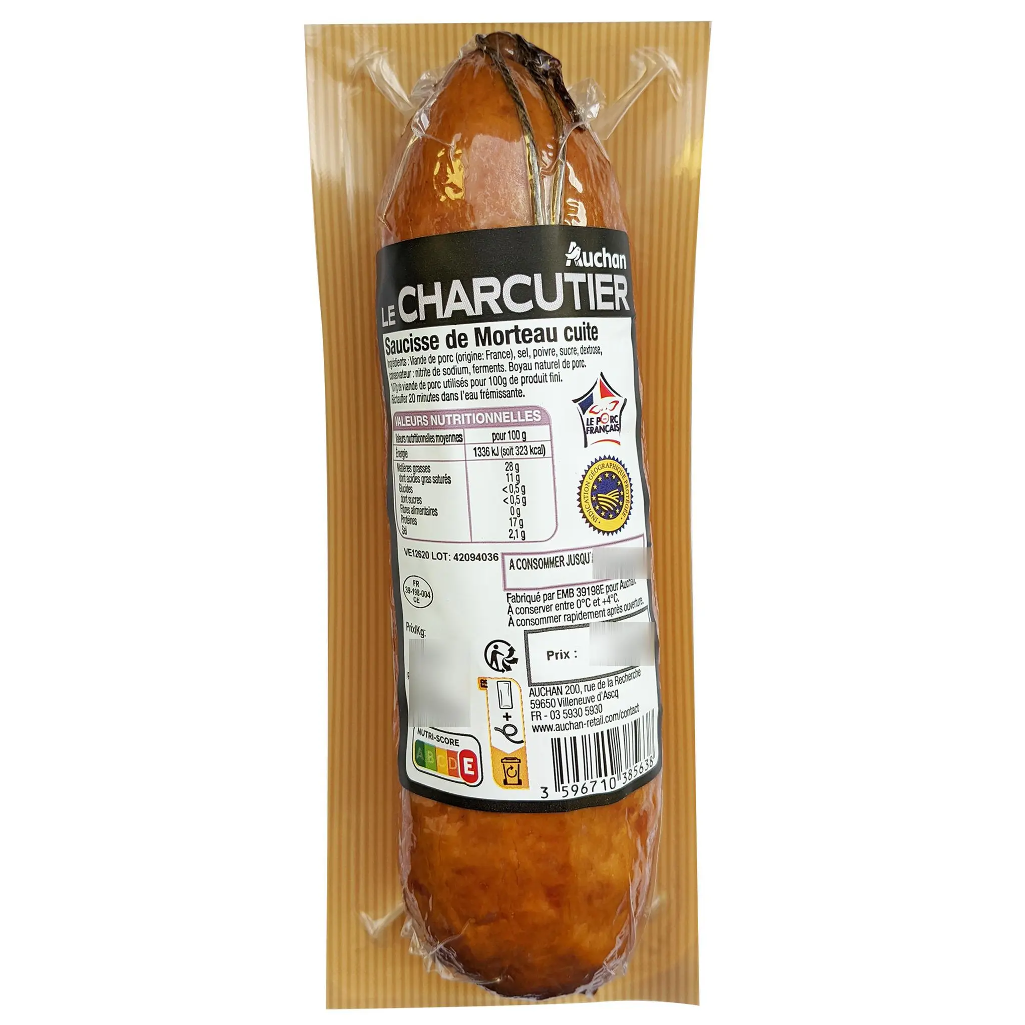 AUCHAN LE CHARCUTIER Saucisse de Morteau cuite IGP