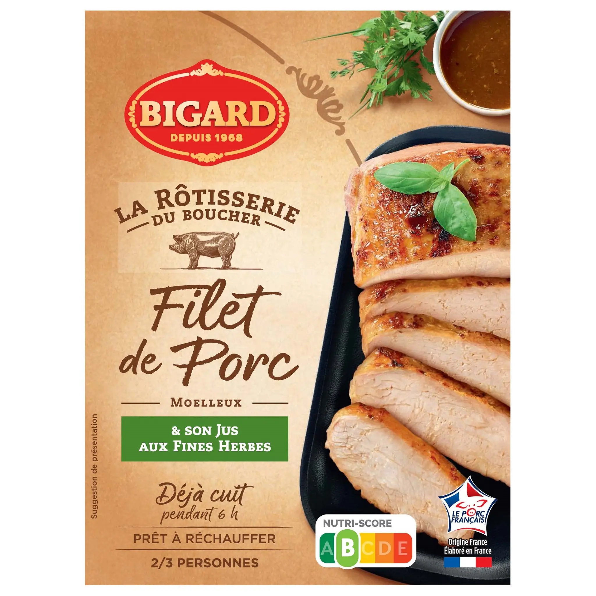 BIGARD Filet de porc moelleux déjà cuit et son jus aux fines herbes