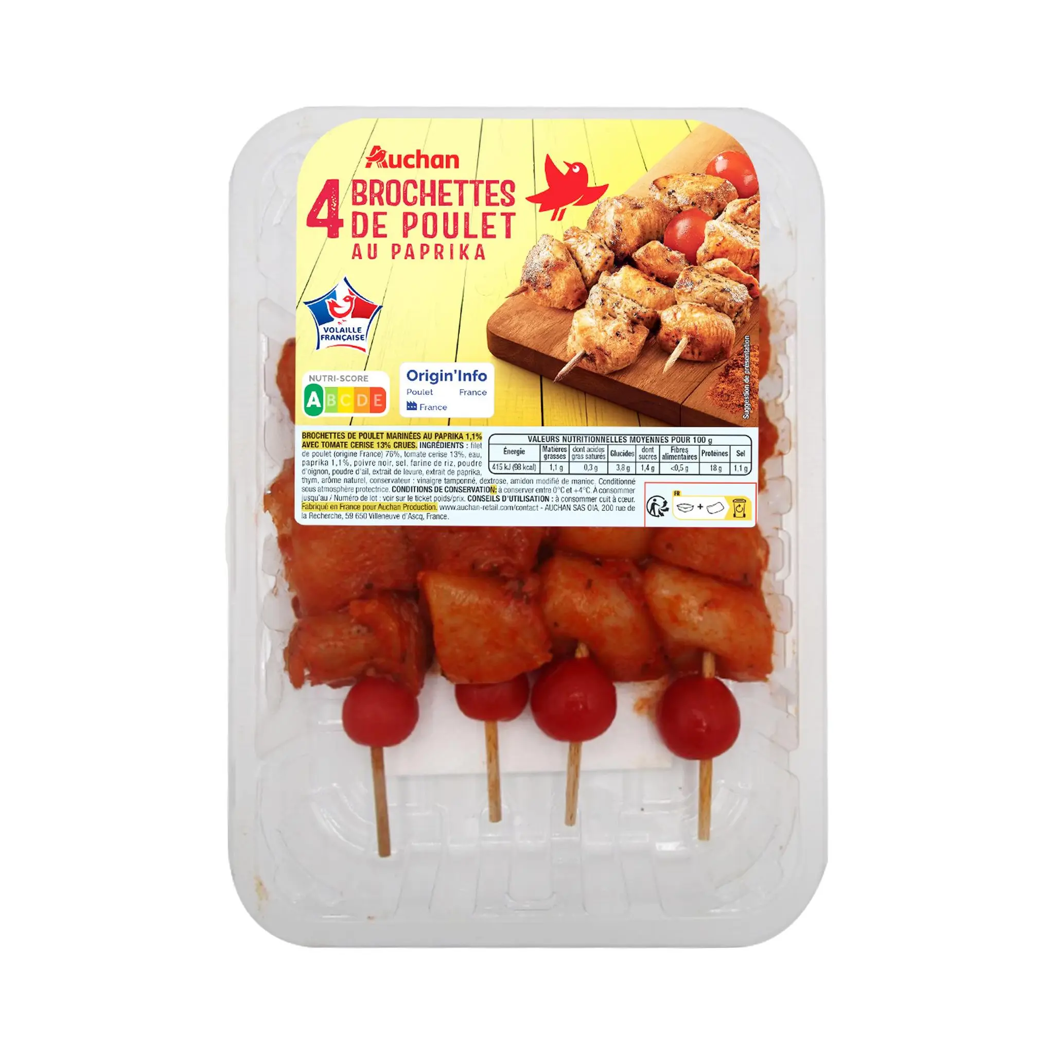 AUCHAN Brochettes de poulet au paprika