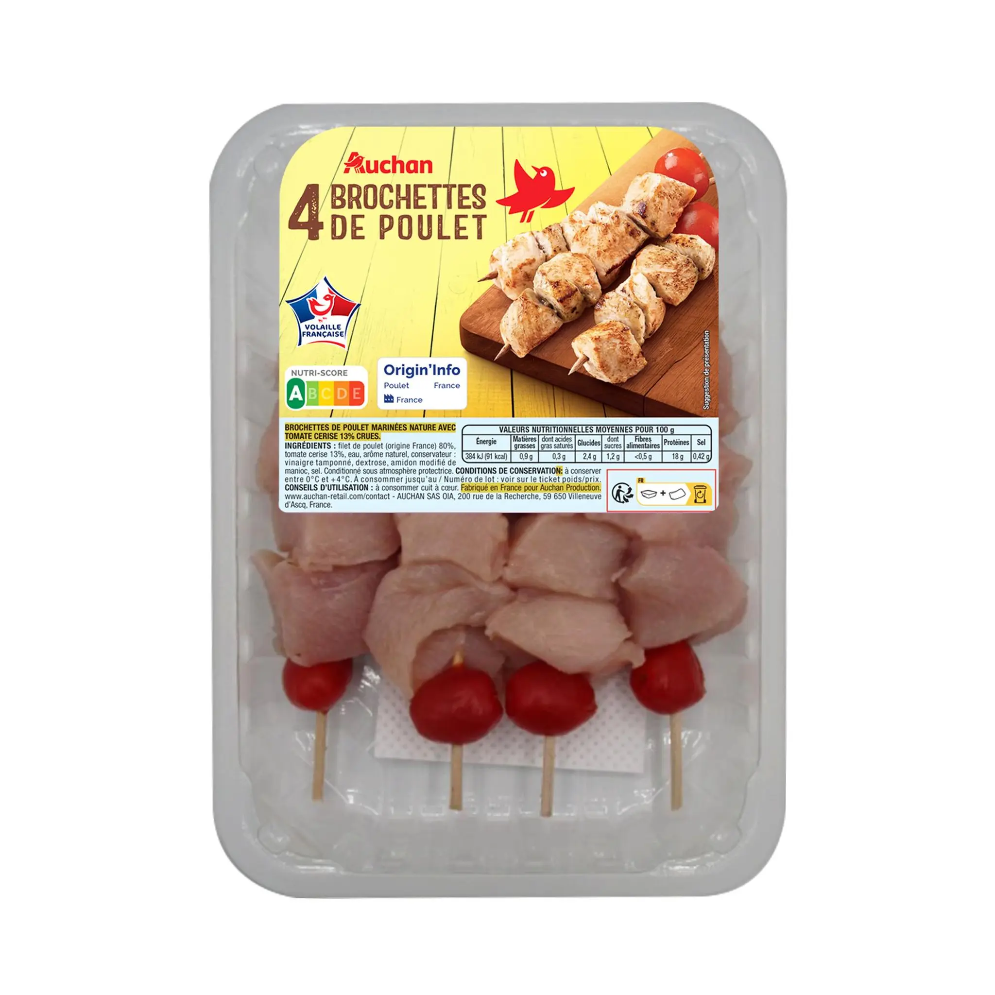 AUCHAN Brochettes de poulet