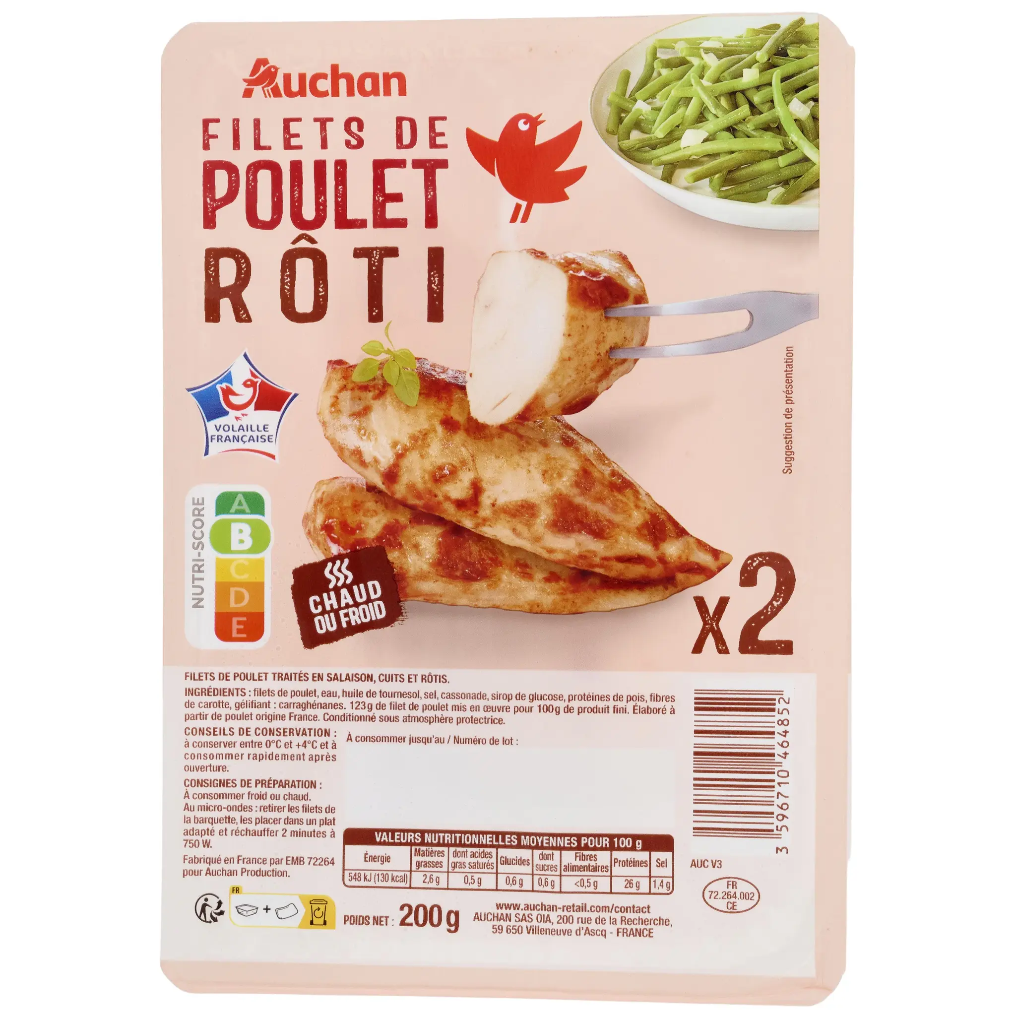 AUCHAN Filets entiers de poulet rôti