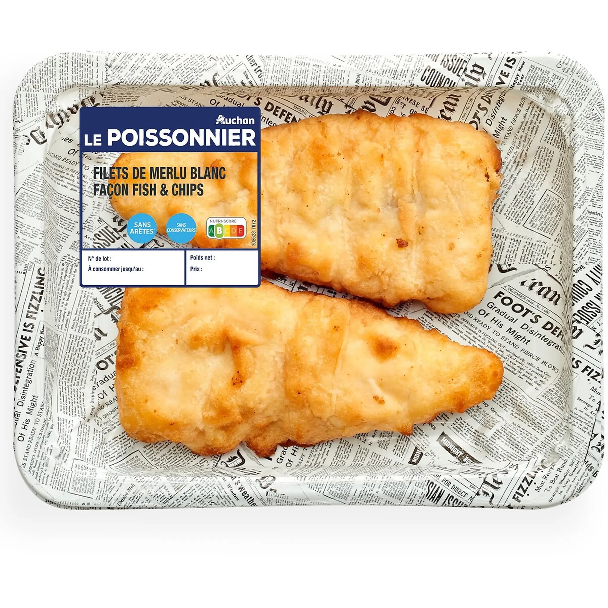 AUCHAN LE POISSONNIER Filets de merlu blanc façon fish & chips
