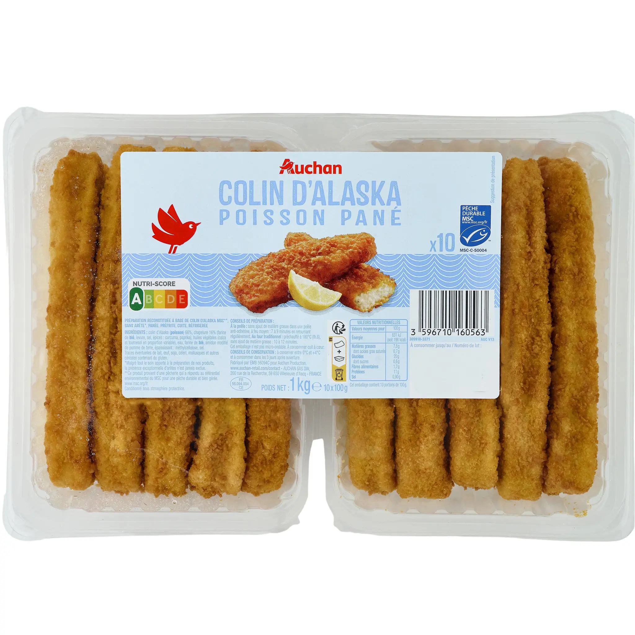 AUCHAN Panés de colin d'Alaska MSC