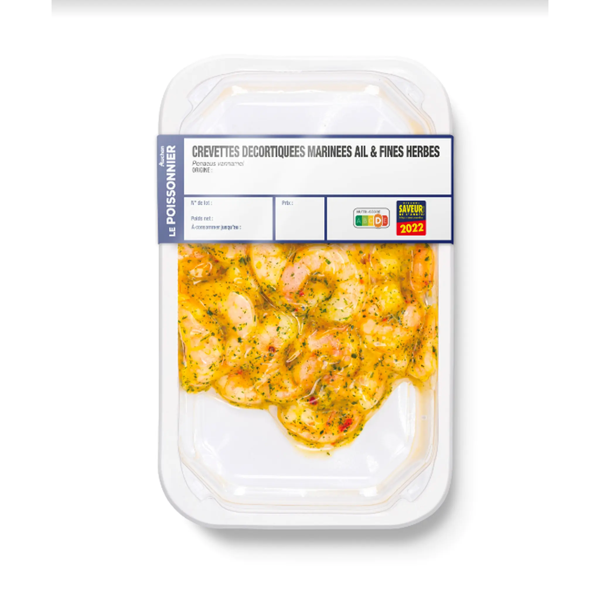 AUCHAN LE POISSONNIER Crevettes décortiquées marinées à l'ail et fines herbes
