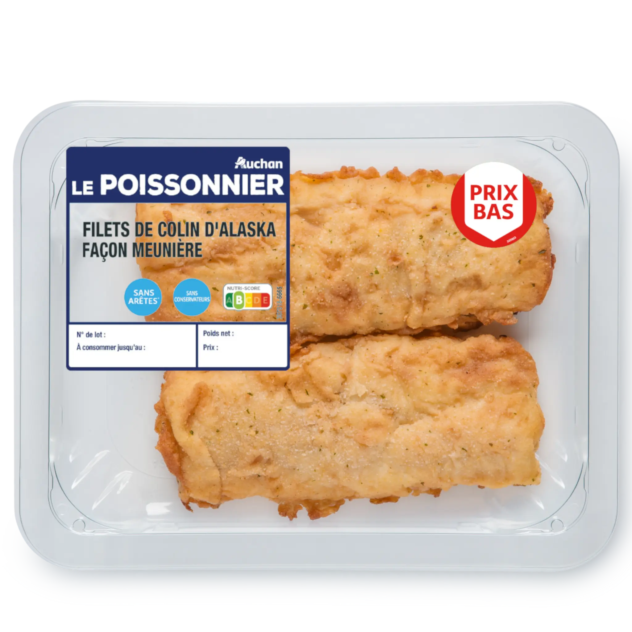 AUCHAN LE POISSONNIER Filet de colin d'Alaska façon meunière