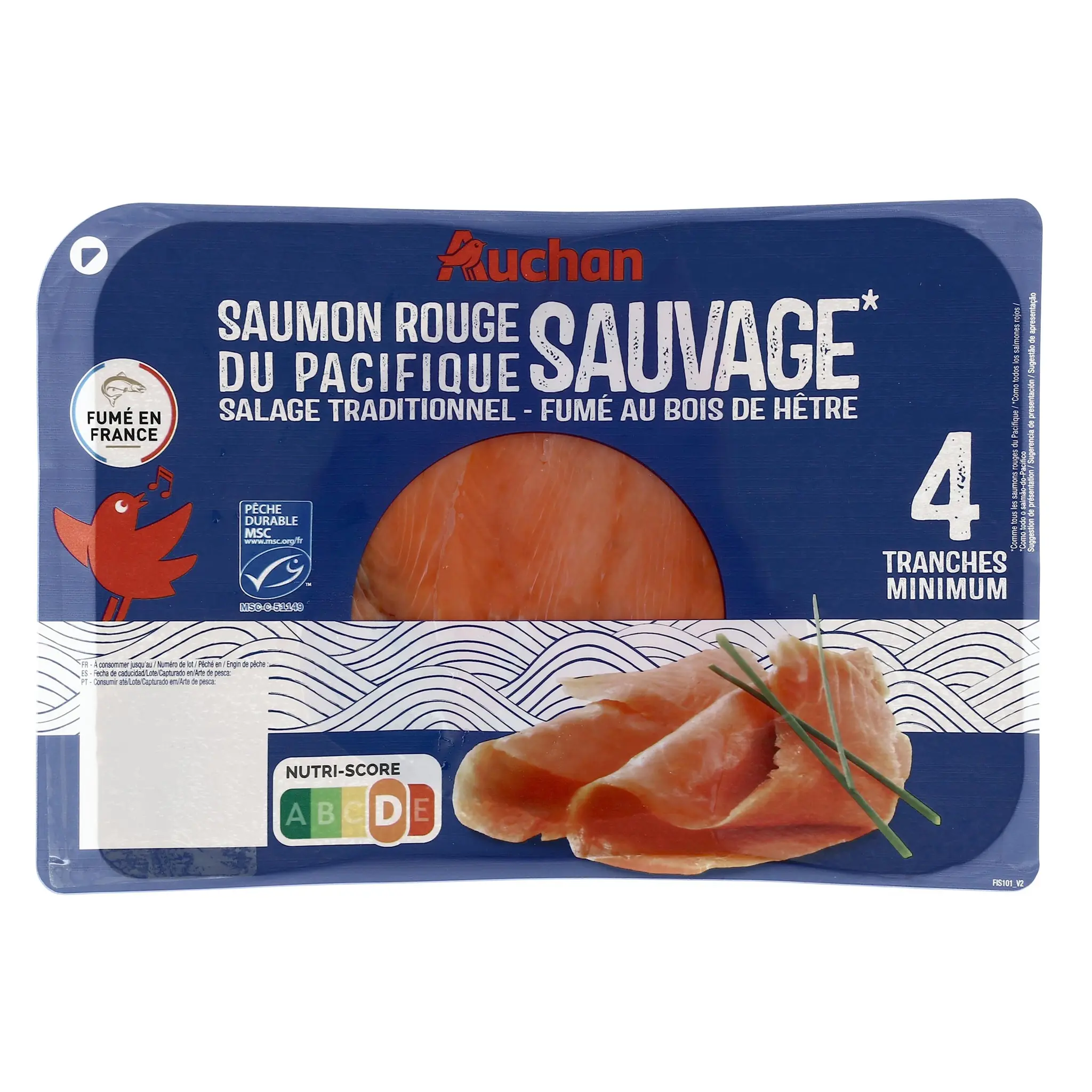 AUCHAN Saumon sauvage rouge du Pacifique fumé MSC