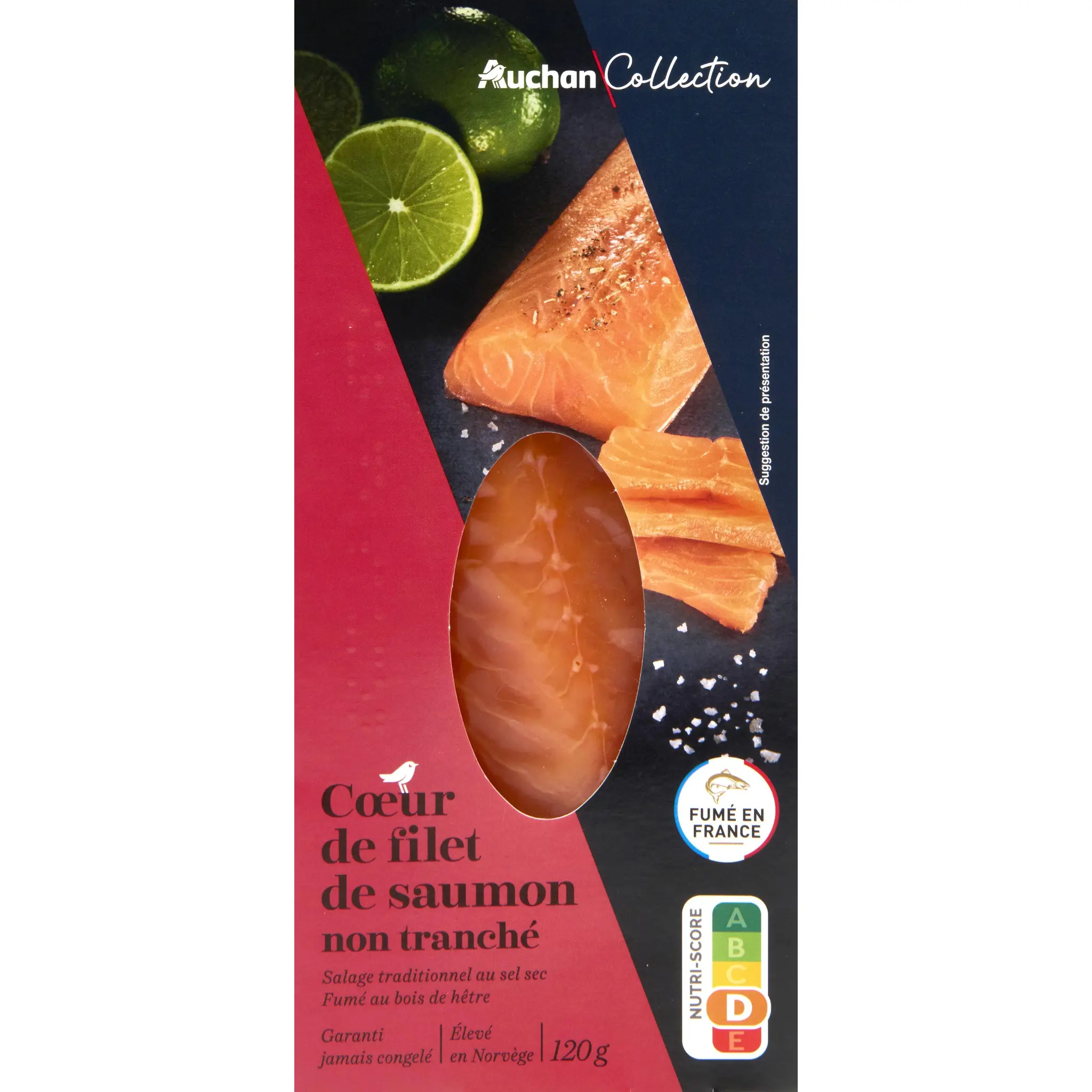 AUCHAN COLLECTION Coeur de filet de saumon fumé non tranché