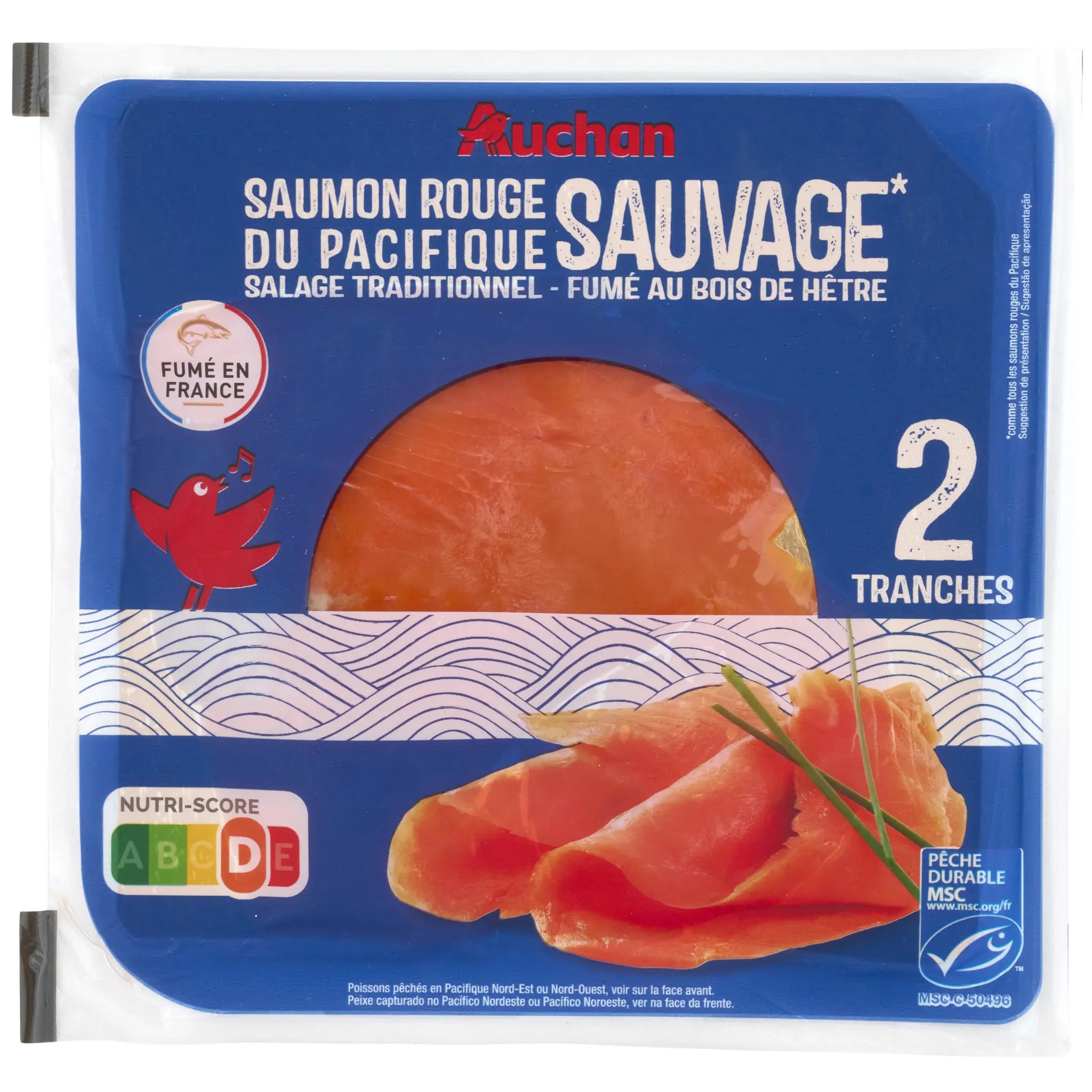AUCHAN Saumon rouge sauvage du Pacifique fumé au bois de hêtre