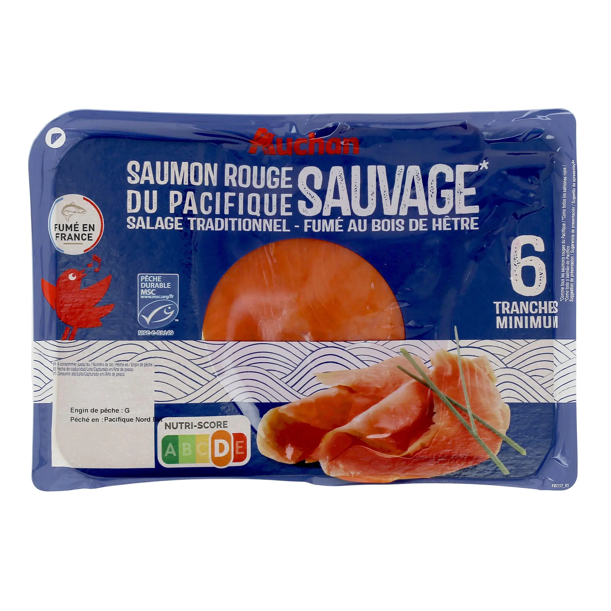 AUCHAN Saumon sauvage rouge du Pacifique fumé MSC