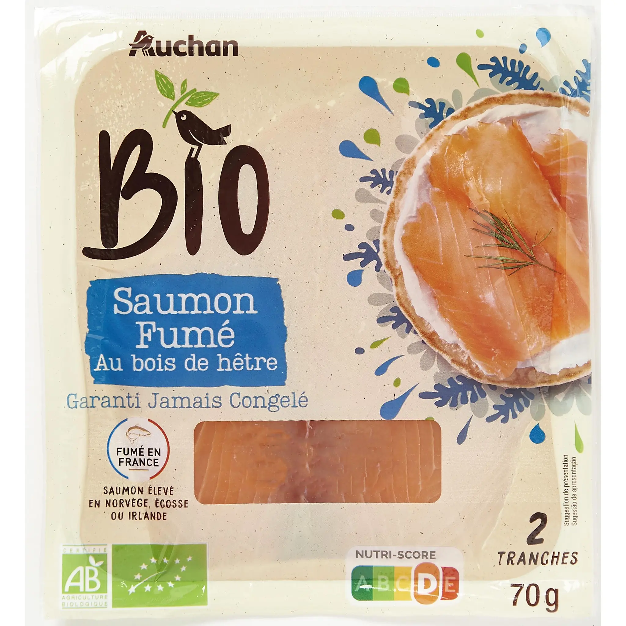 AUCHAN BIO Saumon fumé au bois de hêtre