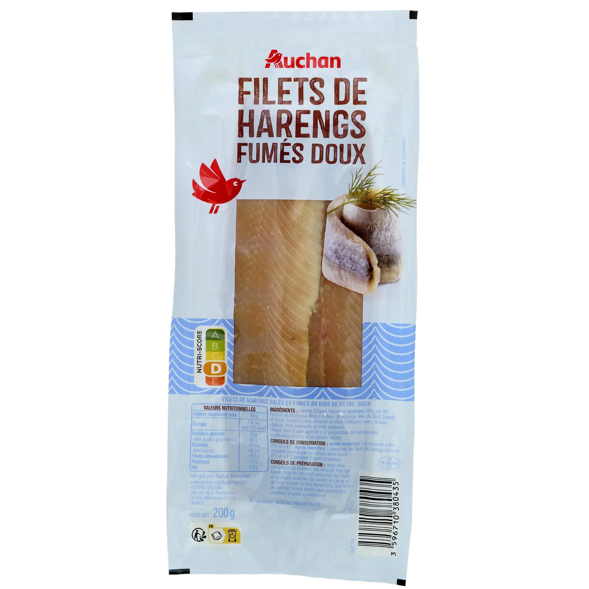 AUCHAN Filets de harengs fumés