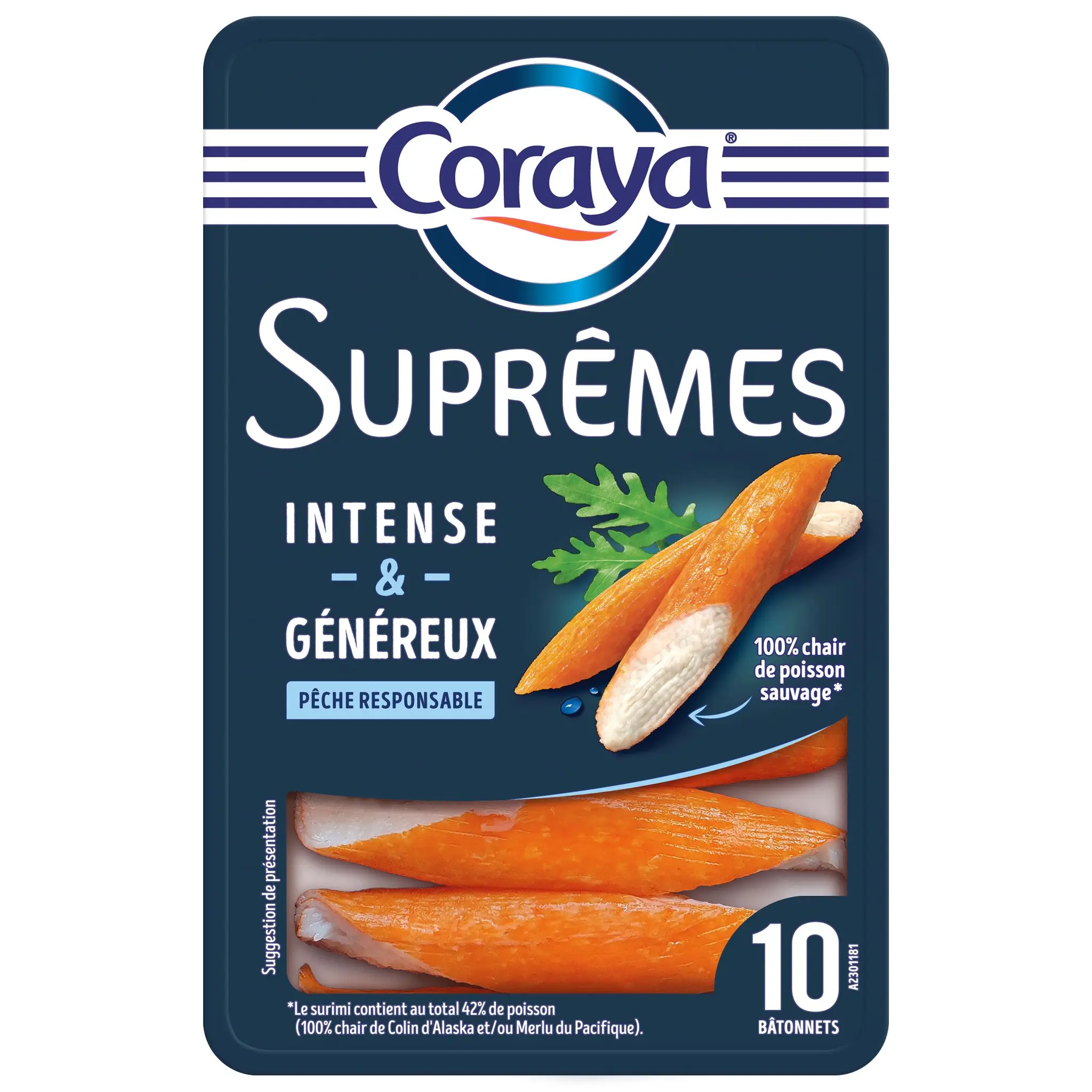 CORAYA Bâtonnets de surimi suprême au crabe