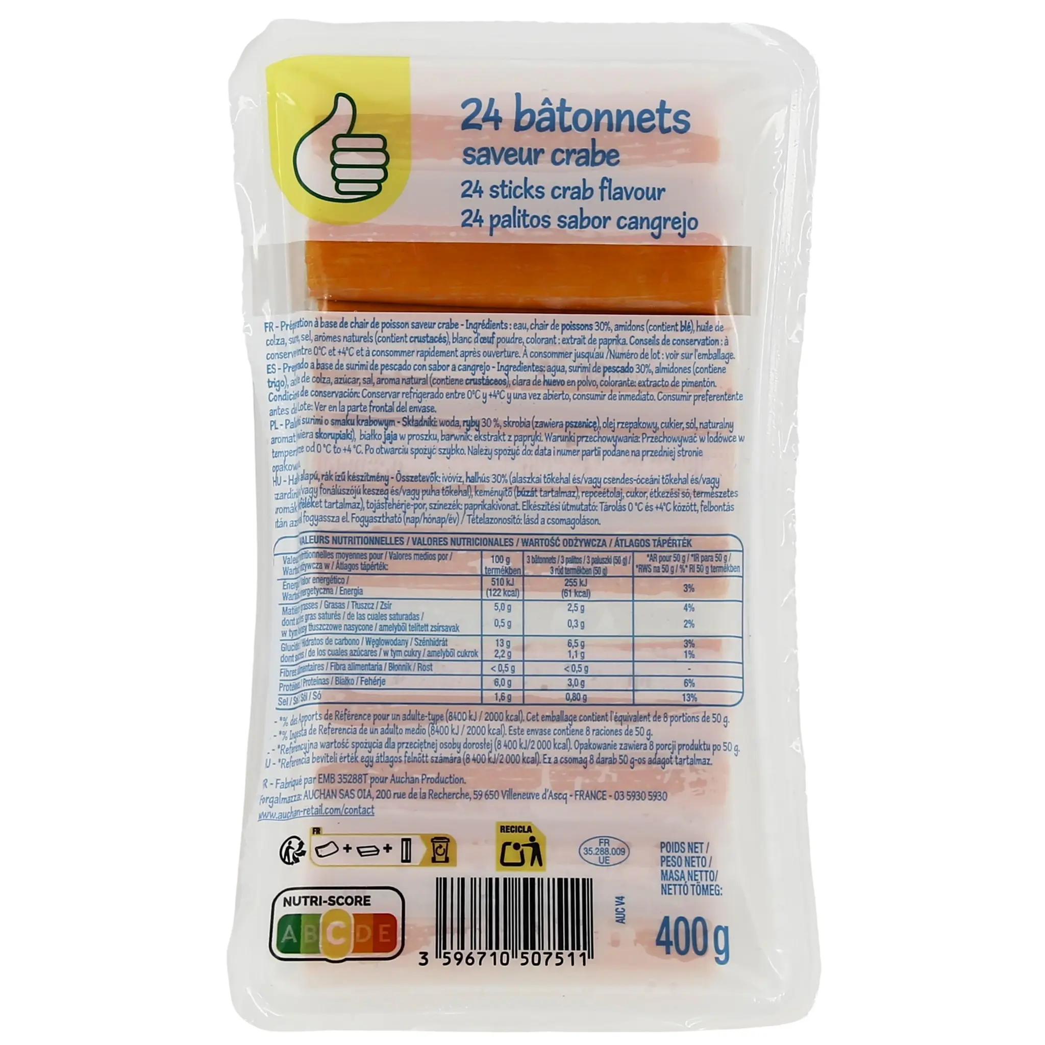POUCE Bâtonnets de poisson saveur crabe