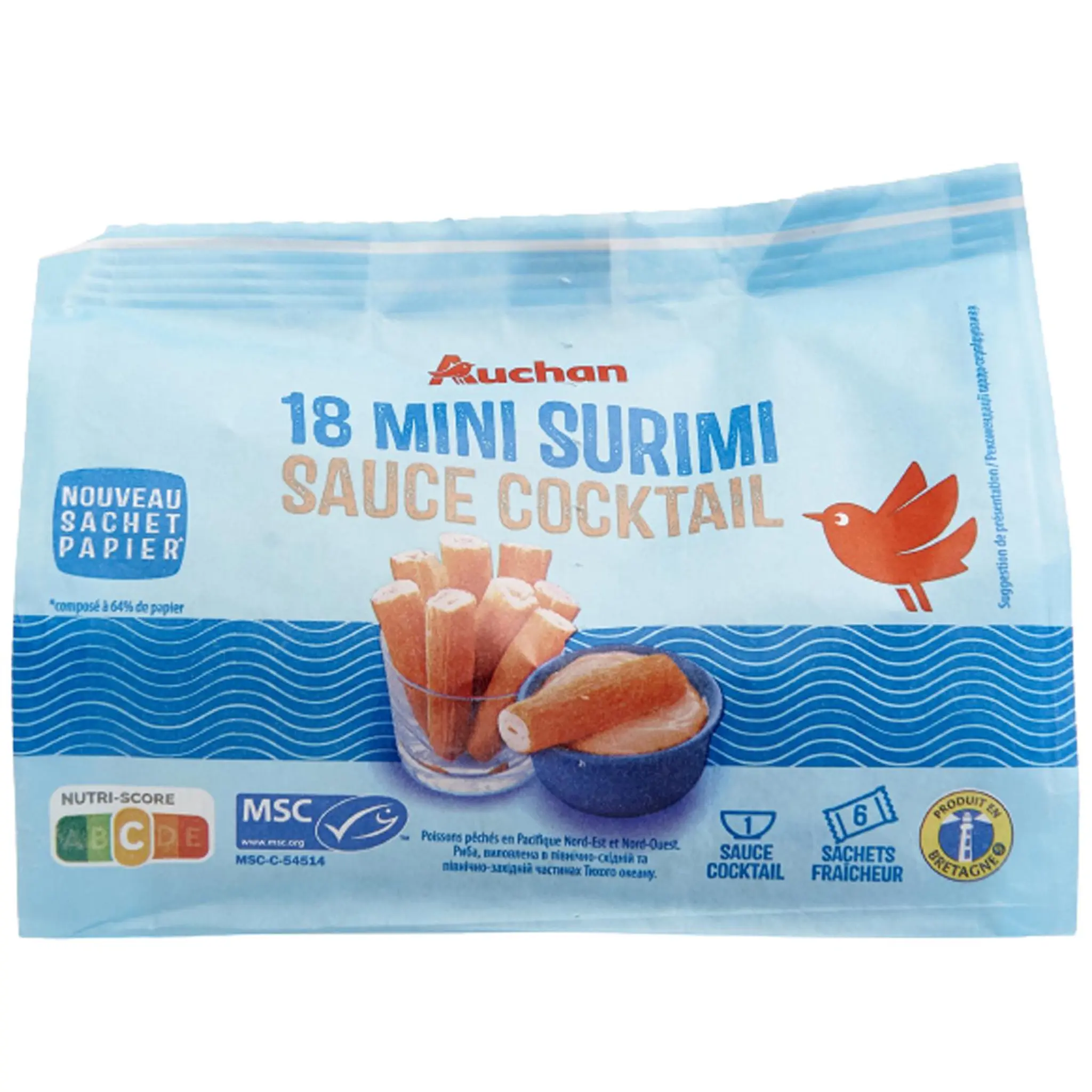 AUCHAN Bâtonnets de surimi MSC et sauce cocktail