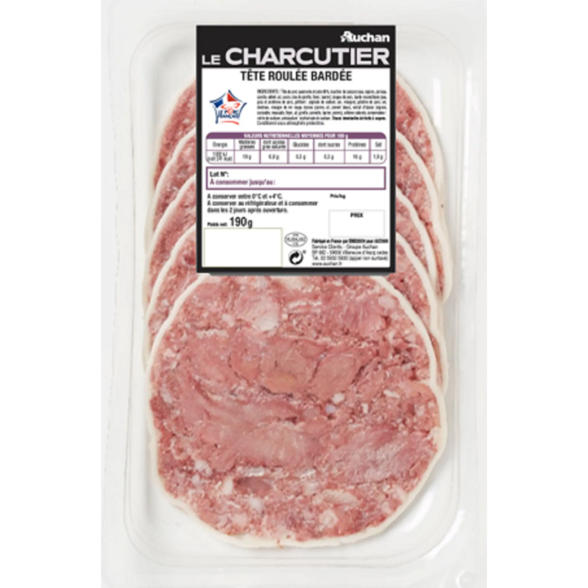 AUCHAN LE CHARCUTIER Tête roulée bardée